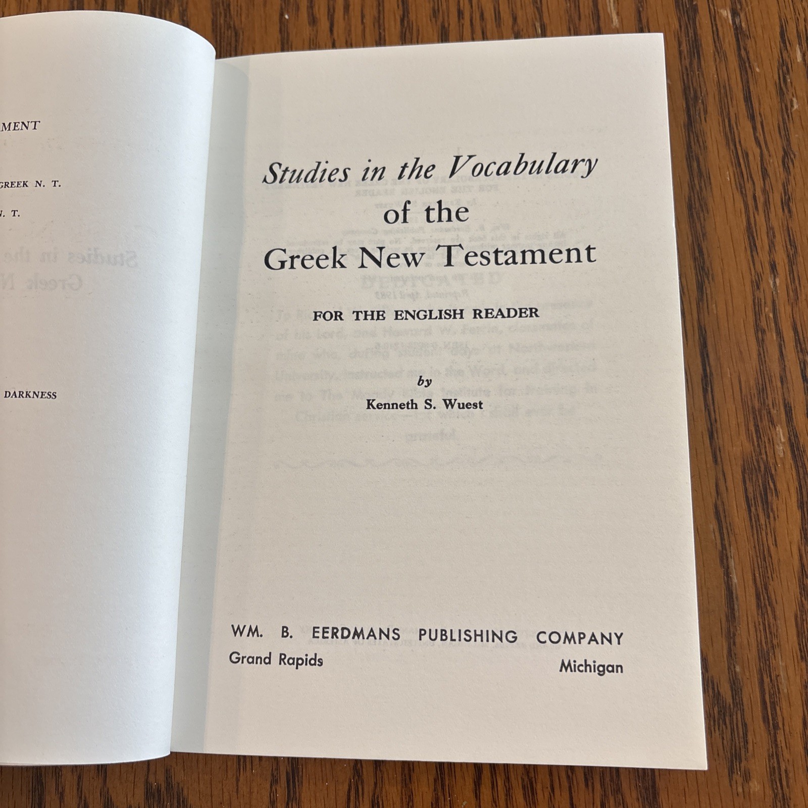 Studies In The Vocabulary Of The Greek New Testament By Kenneth S. Wuest PB