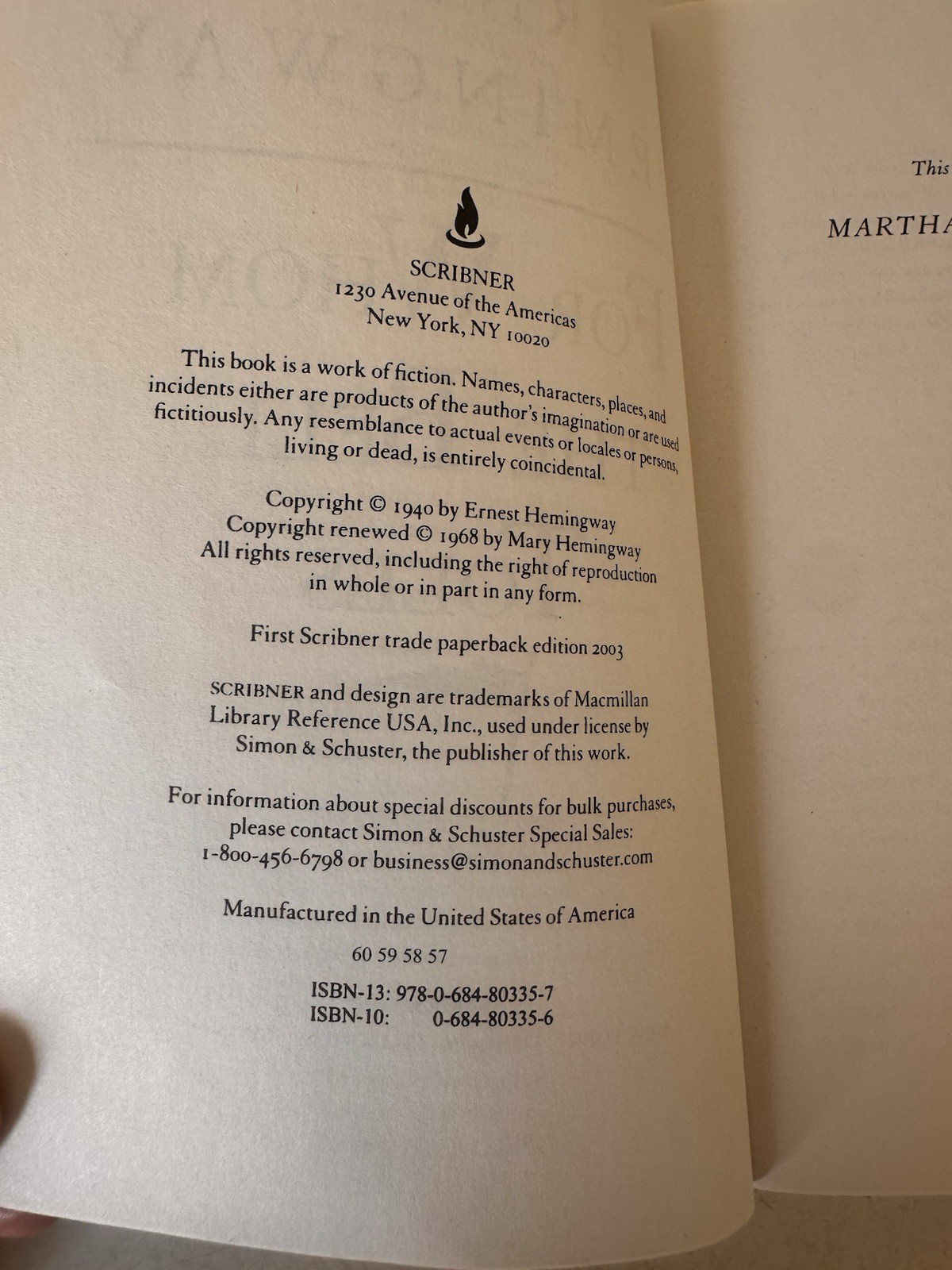 Ernest Hemingway For Whom the Bell Tolls Paperback Scribner Library Edition