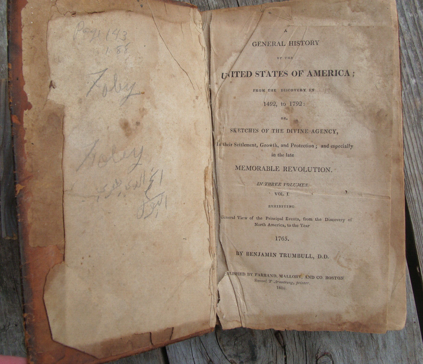 A General History Of The United States… Vol.1 (1810 HC) Benjamin Trumbull Yale