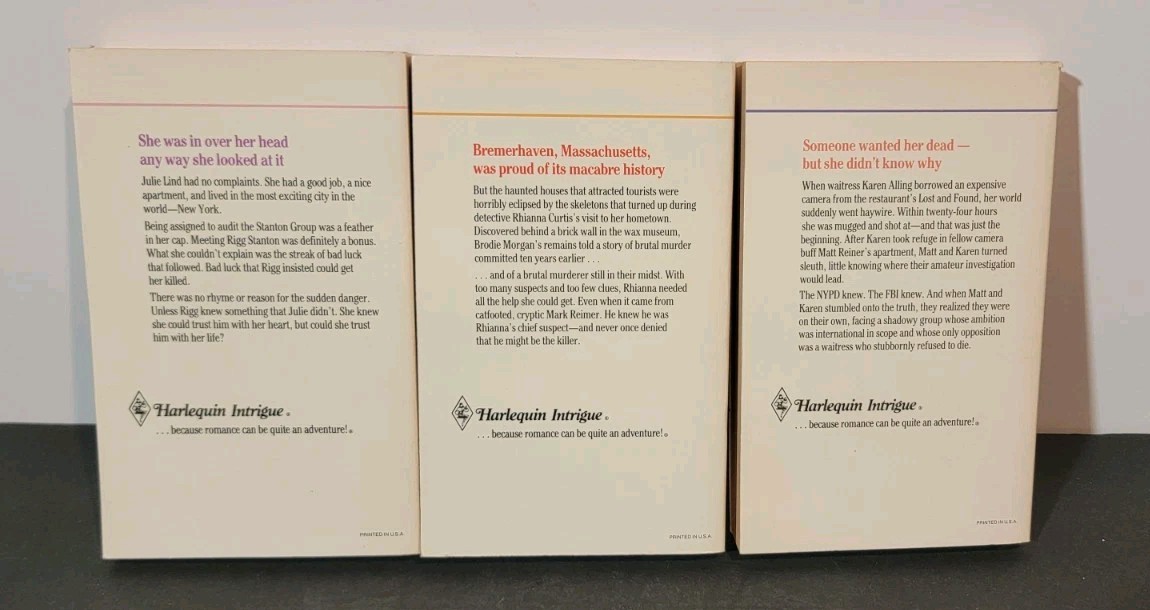 Lot Of 3 Vintage Romance Harlequin Intrigue American Paperback Books Mixed Lot
