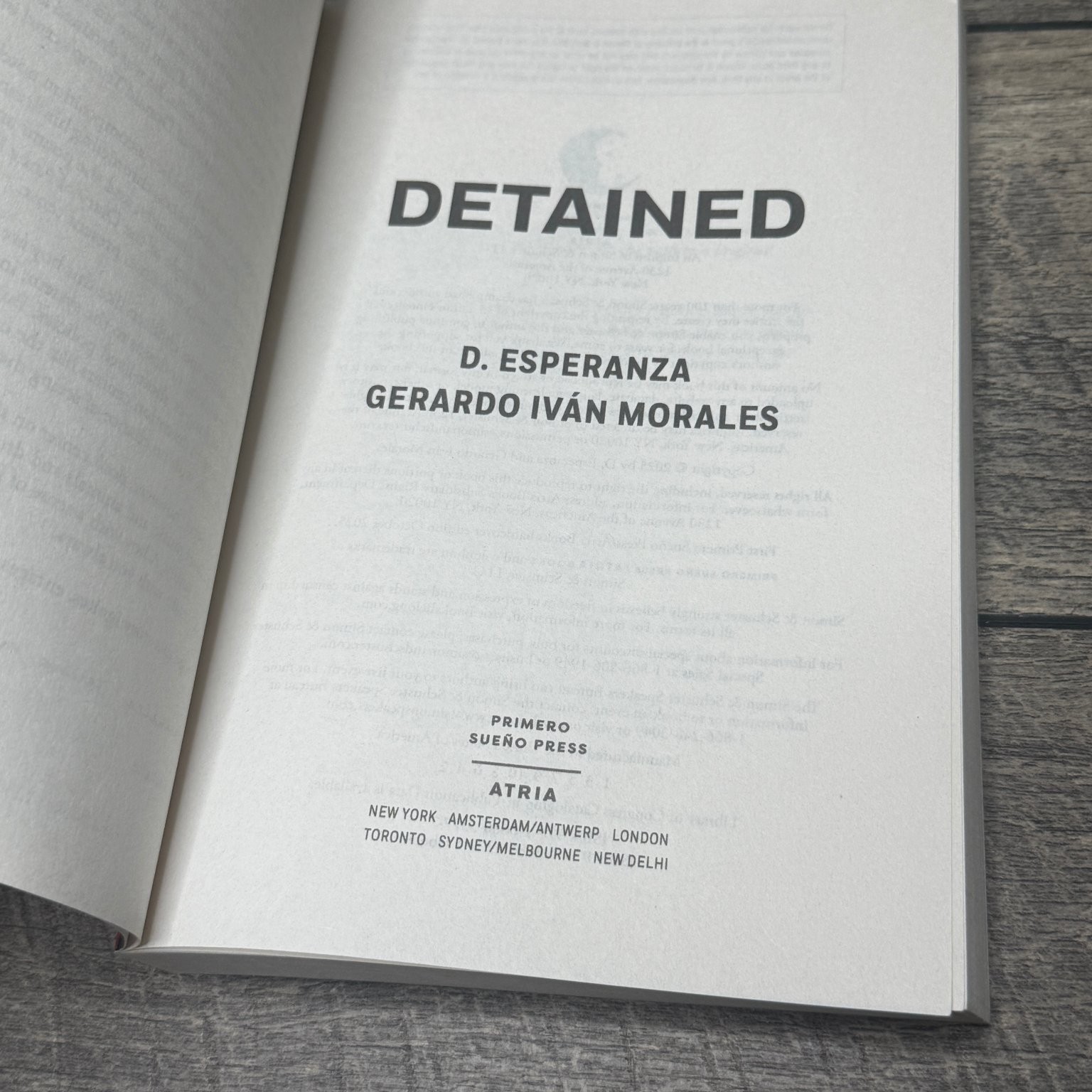 Detained D. Esperanza 2025 Advance Reading Edition Uncorrected Proof Atria