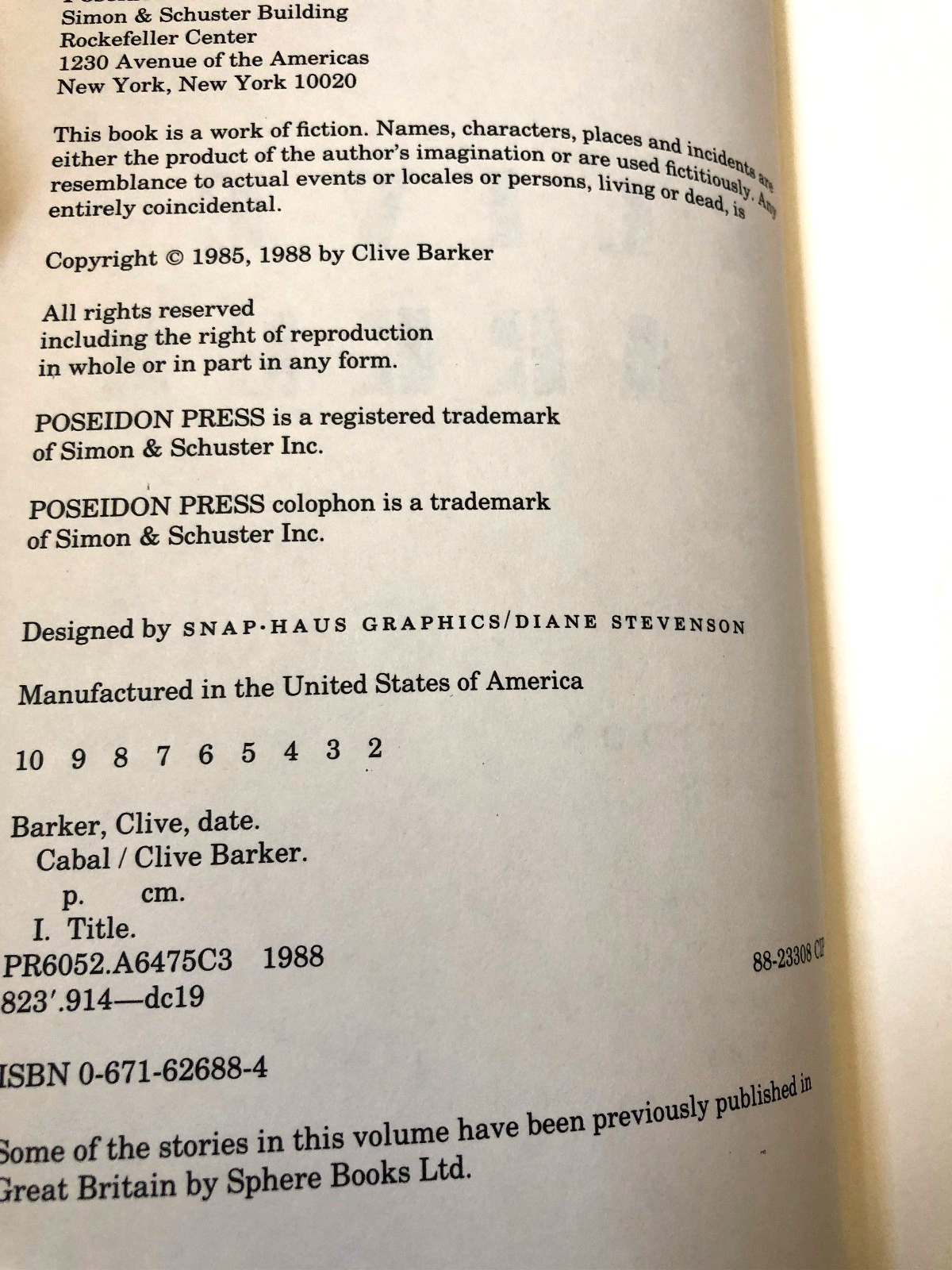 Clive Barker books, The Great and Secet Show & Cabal (2nd printing), hardcovers