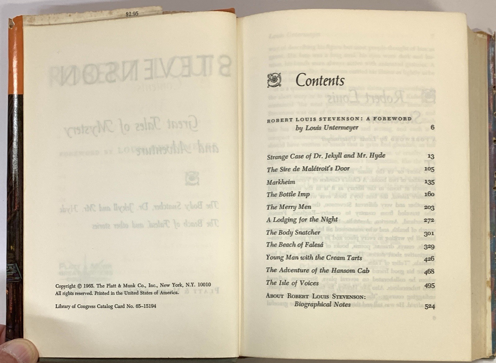 STEVENSON GREAT TALES OF MYSTERY AND ADVENTURE 1965 Platt & Monk 528 Pages
