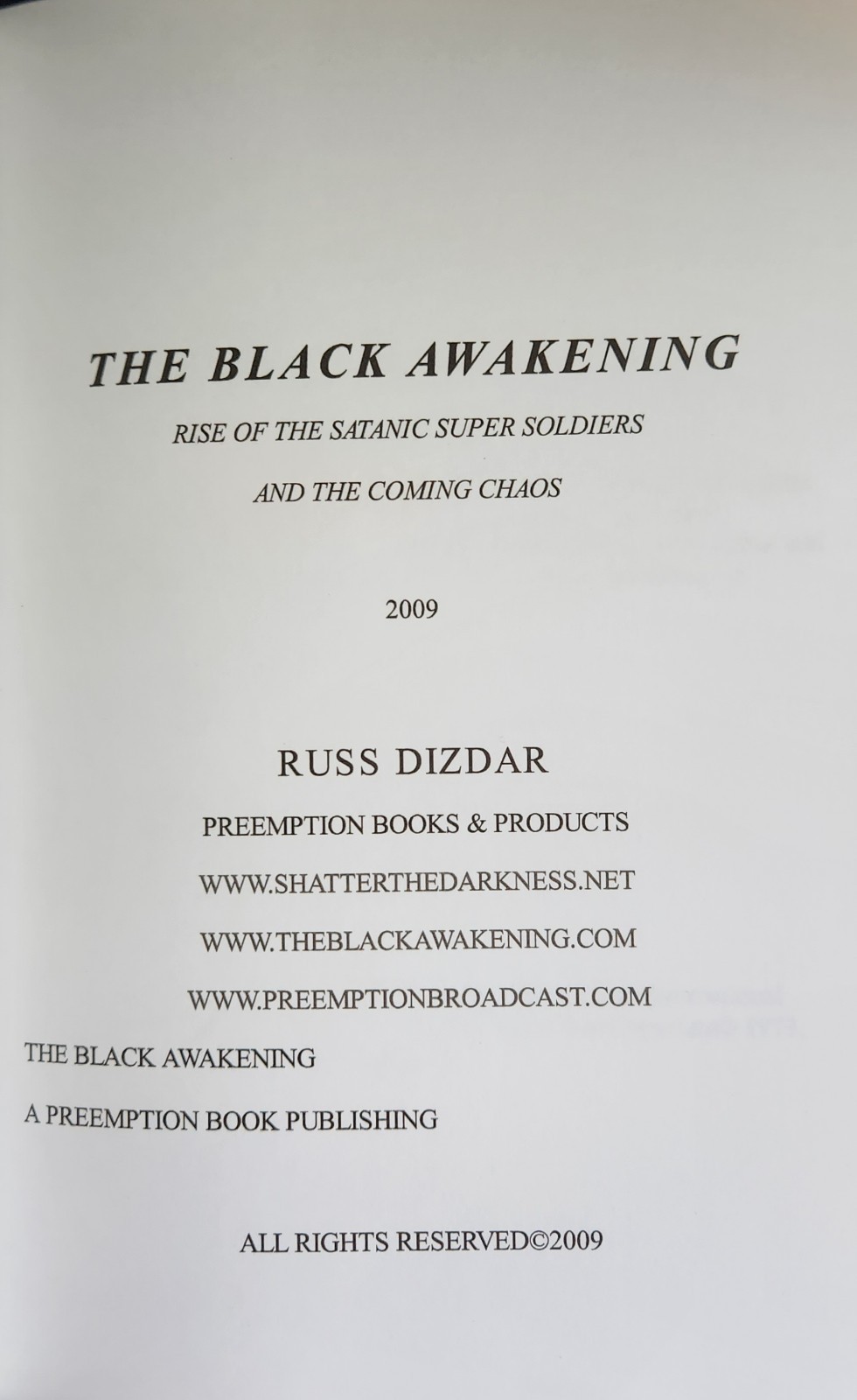 Black Awakening Rise of Satanic Super Soldiers, Russ Dizdar | reprint