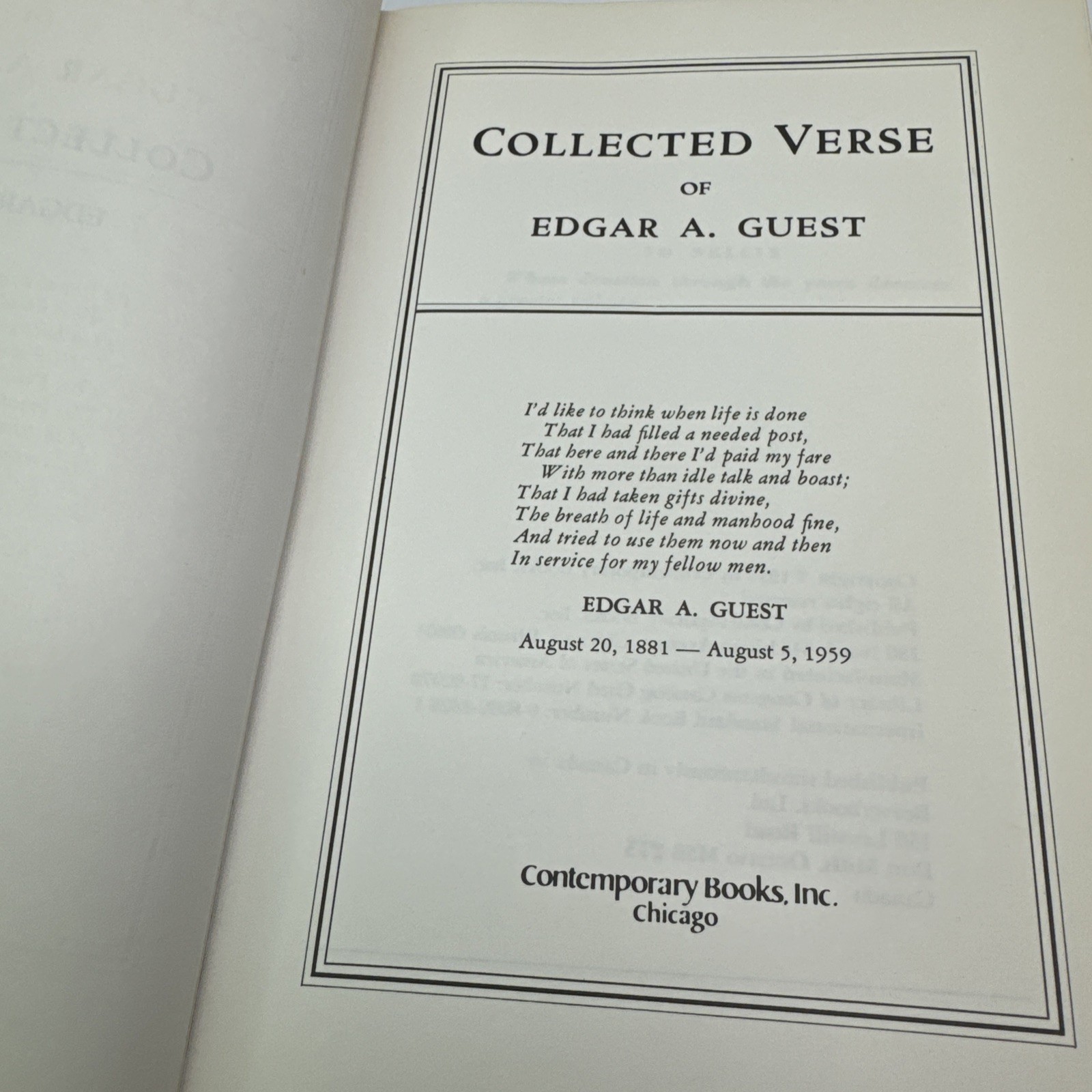 Collected Verse of Edgar A. Guest Hardcover Contemporary Books Inc. Poetry Book