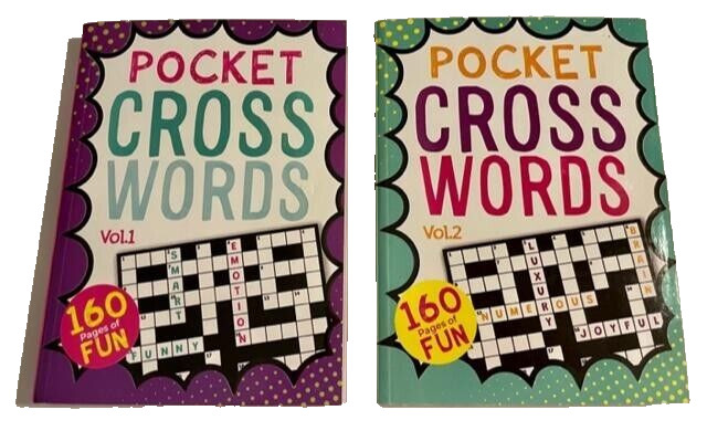 2 Pocket Cross Words Puzzle Books 5″ x 4″ vol. 1 and 2 by Vision St. 2022