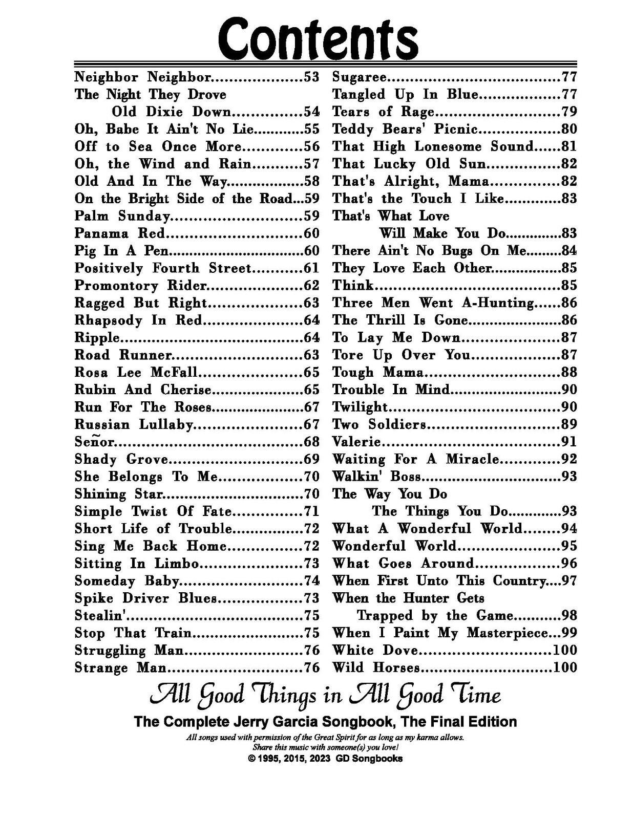 The Complete Jerry Garcia Songbook, Final Edition, New, Revised May 2023