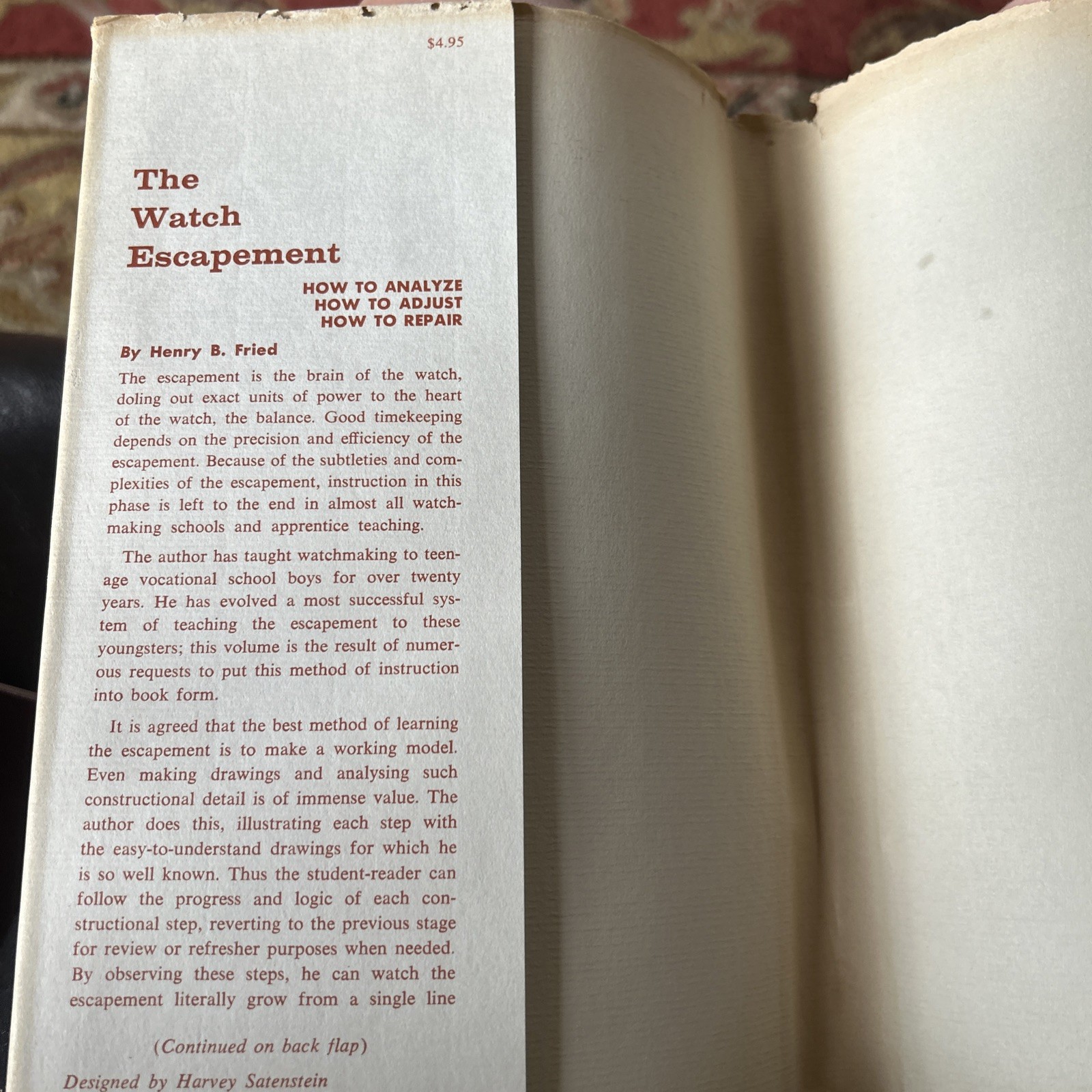 THE WATCH ESCAPEMENT By Henry B. Fried Hardback 1959 DJ Vintage 1st Edition