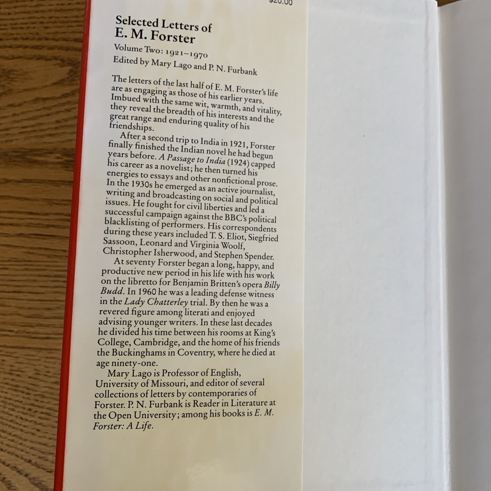 Selected Letters of E. M. Forster Two Volume Set Lot – Hardcover – first edition