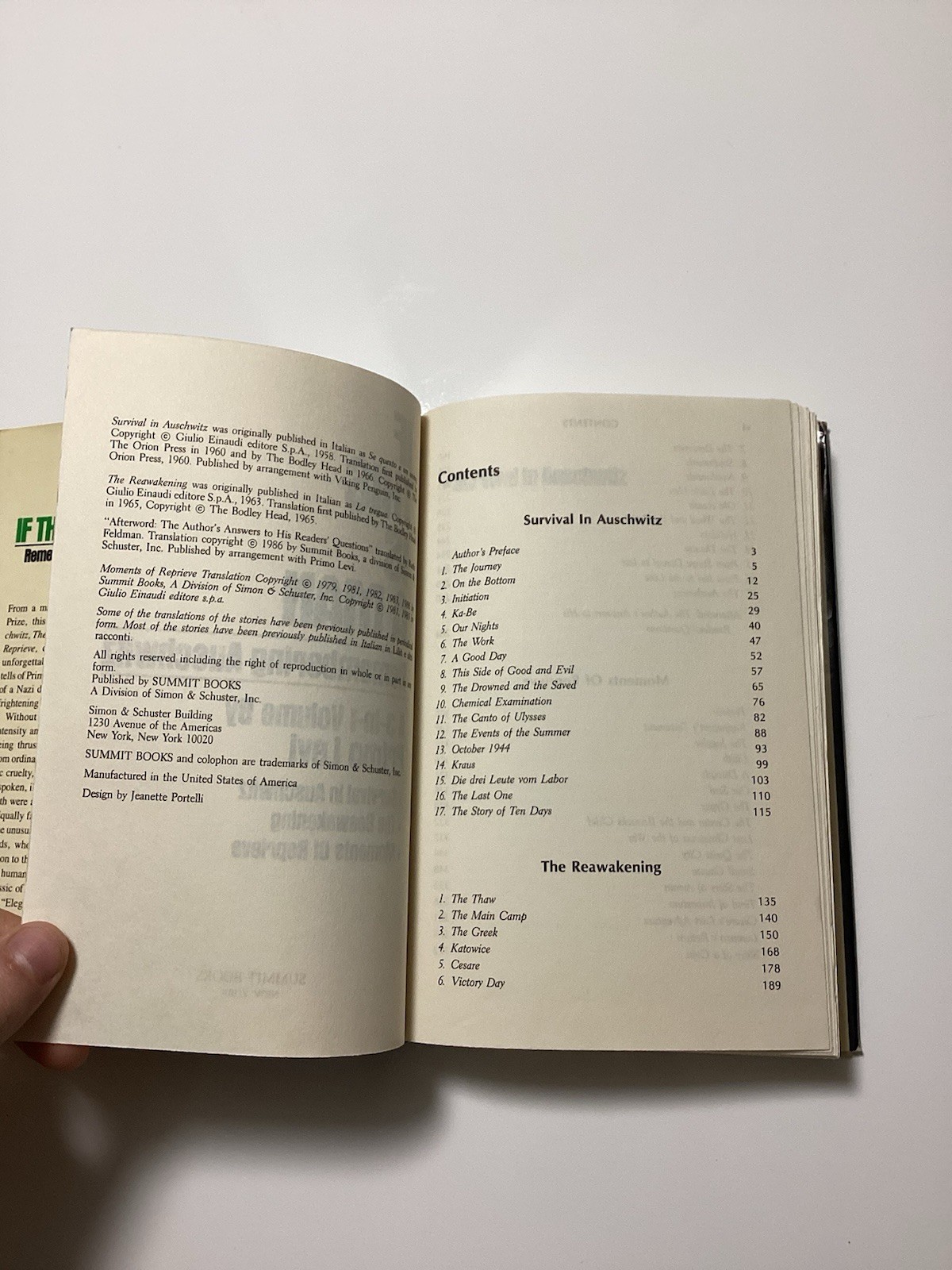 If This Is A Man Remembering Auschwitz A 3-In-1 Volume By Primo Levi 1986
