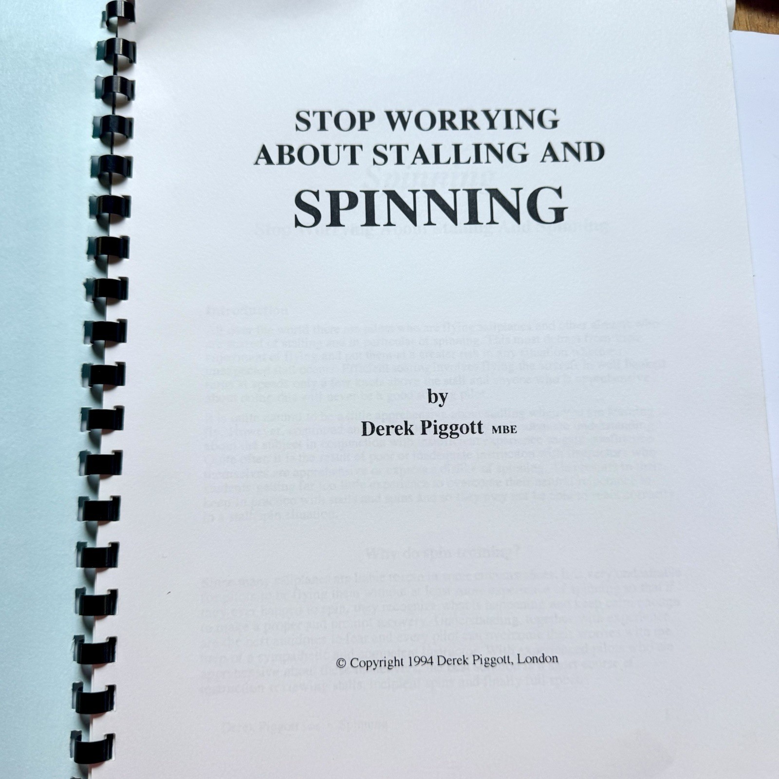 Derek Piggott Airplane Pilot Operating Manual Vintage Plane Stalling Spinning 94