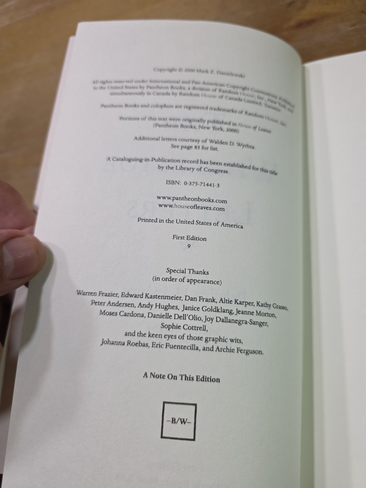 The Whalestoe Letters, Mark Z. Danielewski, 2000, 1st Edition