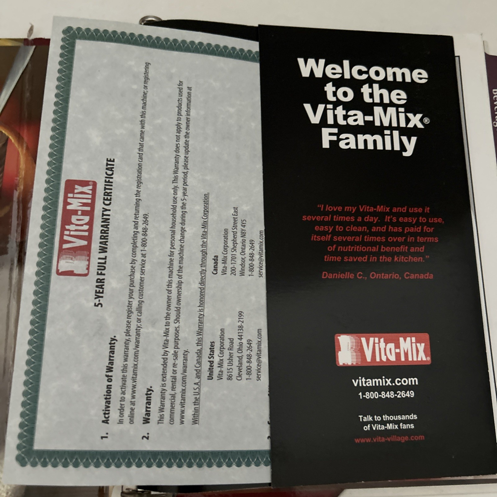 Vita-Mix Owner’s Manual + Cookbook Recipes Instructions Binder w Built-In Stand