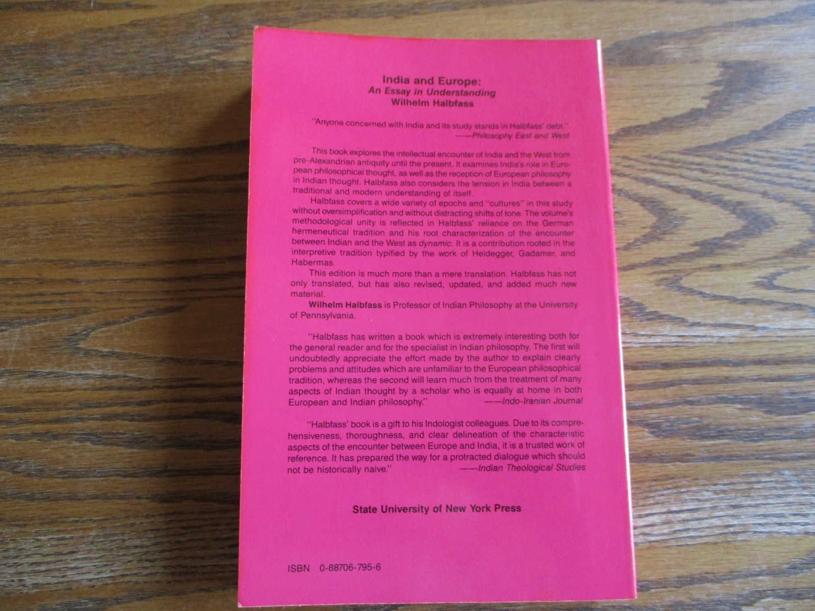 „India and Europe: An Essay in Understanding“, Wilhelm Halbfass, SC, Like New