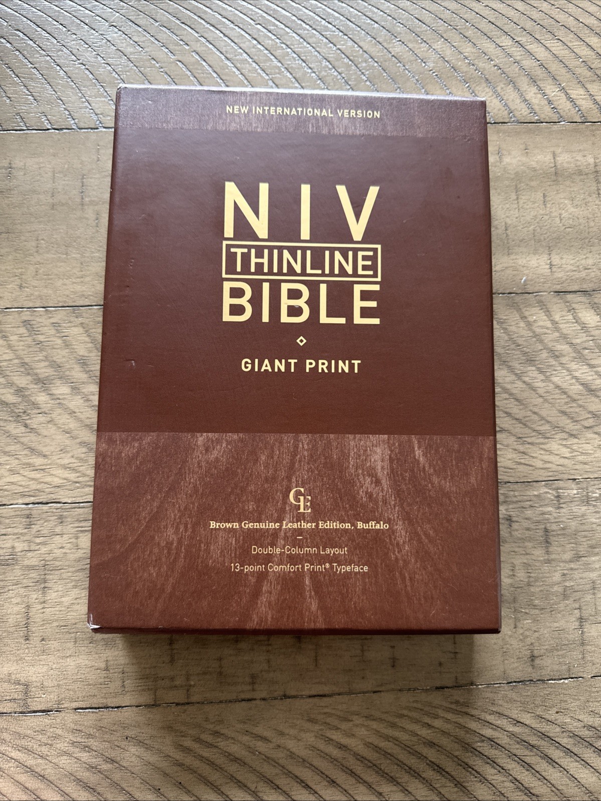 NIV Giant Print Thinline Bible Brown HC Genuine Buffalo Leather 124.99 Retail