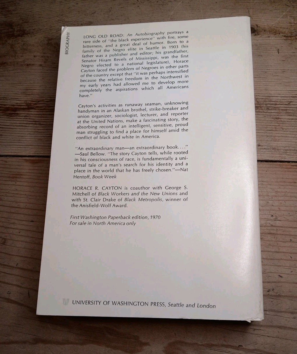 Horace R Cayton Long Old Road An Autobiography 1970 Washington PB Book