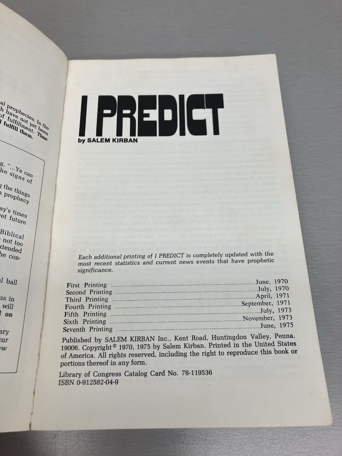 I Predict Salem Kirban (7th Print 1975) + 666 (13th Print 1975) – Good – PB