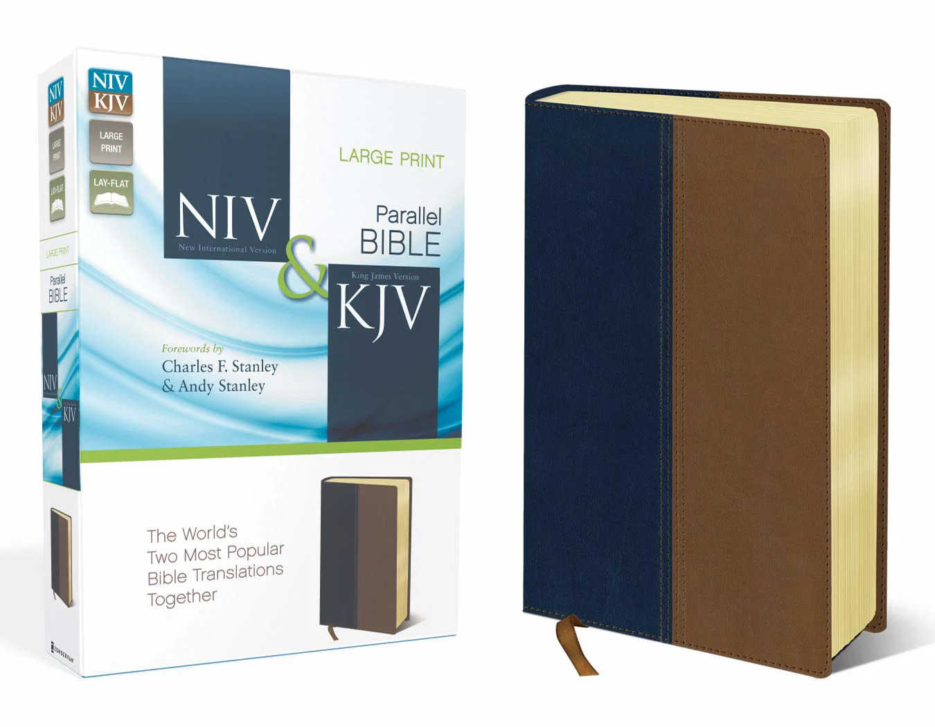 NIV & KJV Side-By-Side Bible/Large Print-Navy/Tan Duo-Tone