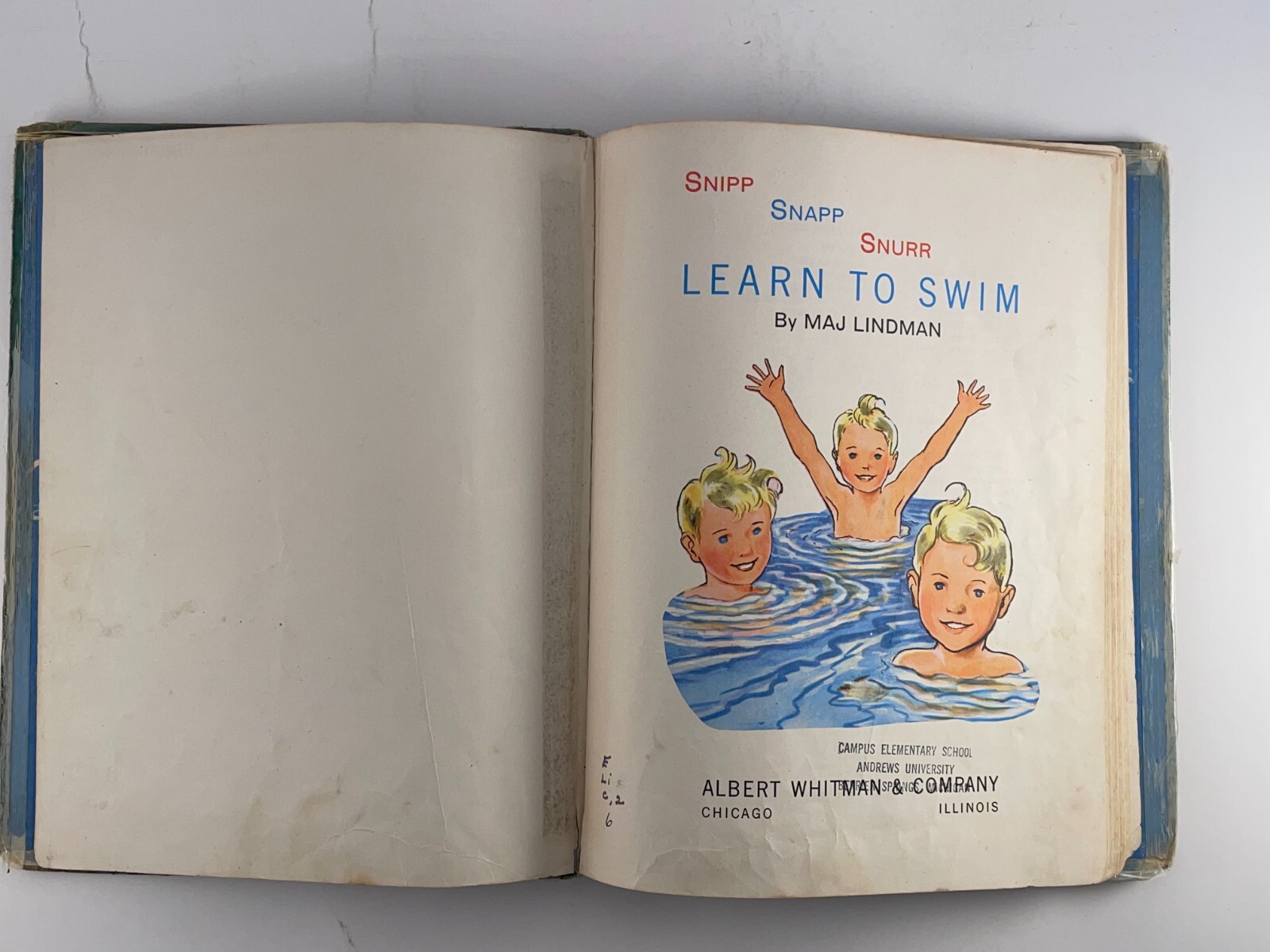 Snipp Snapp Snurr Learn to Swim Maj Lindman 1961 Hardcover Ex-Library
