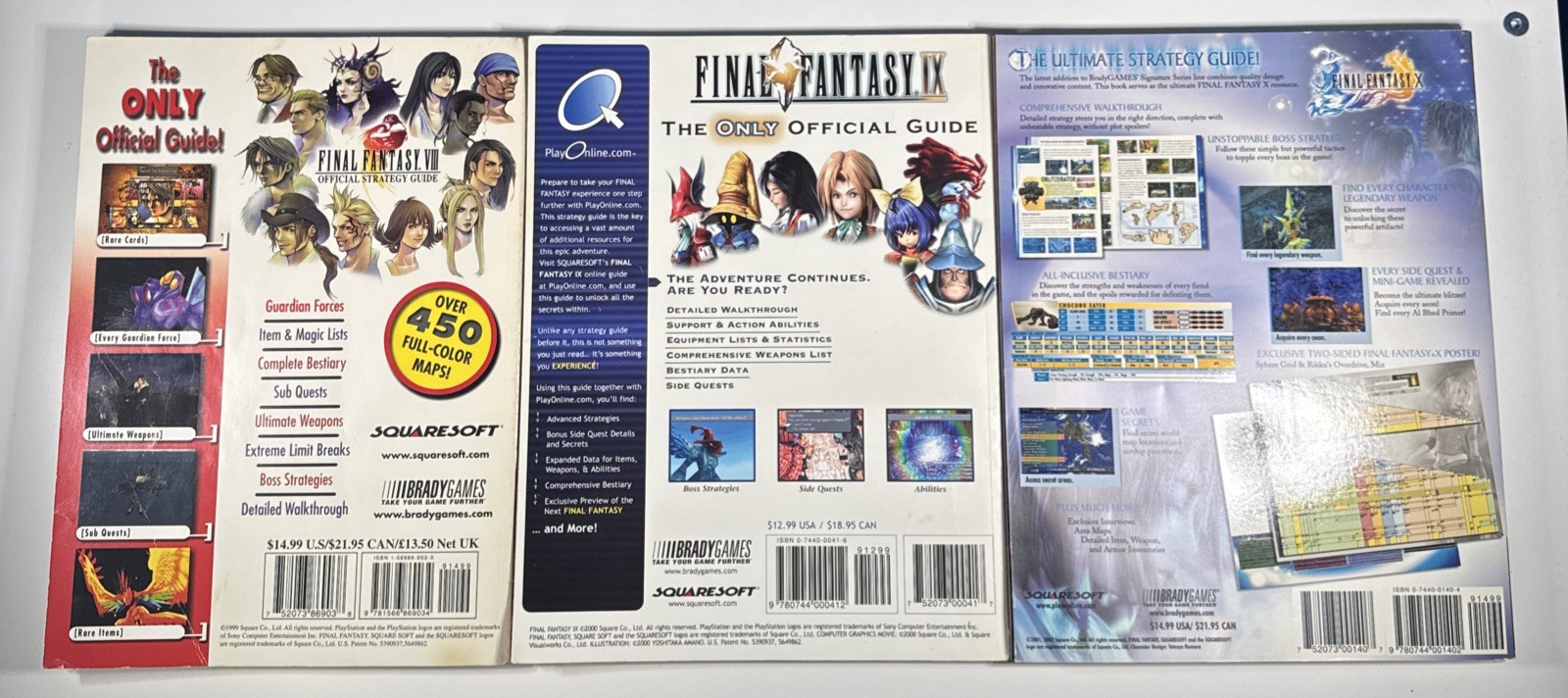 Brady Games Final Fantasy 8 9 10 Official Strategy Guides PS PaperBack Rare Lot