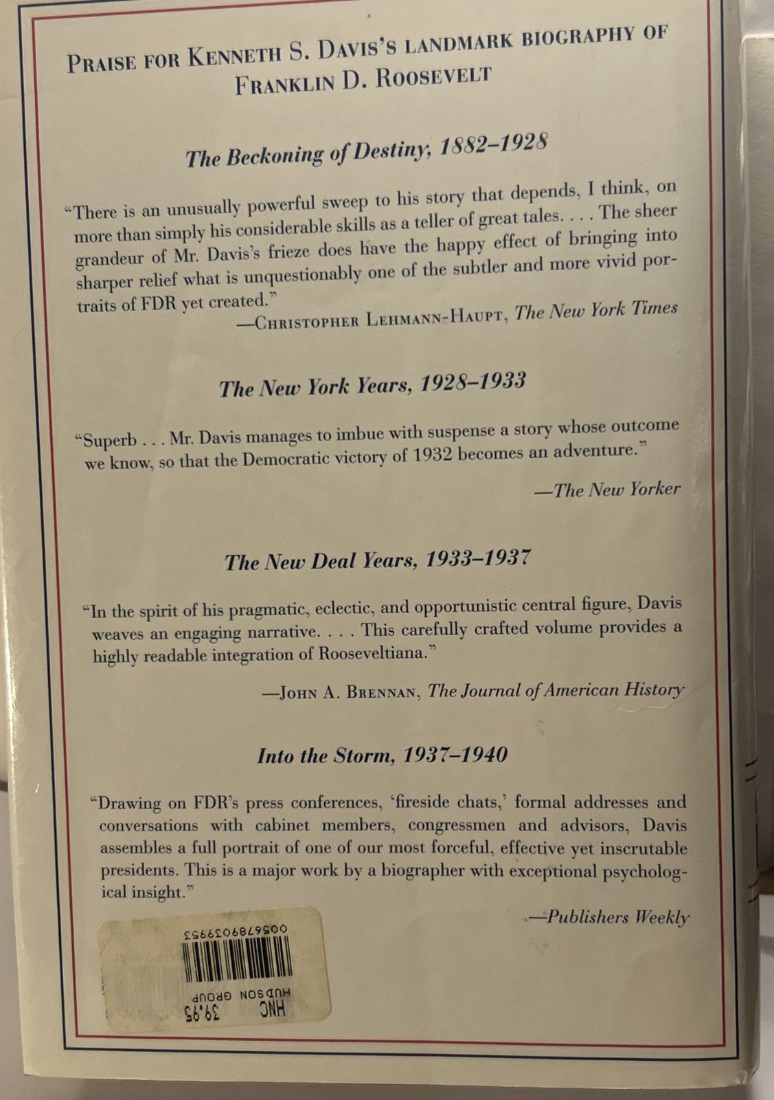 WWII: FDR: THE WAR PRESIDENT, 1940-1943: A HISTORY By Kenneth S. Davis – HC