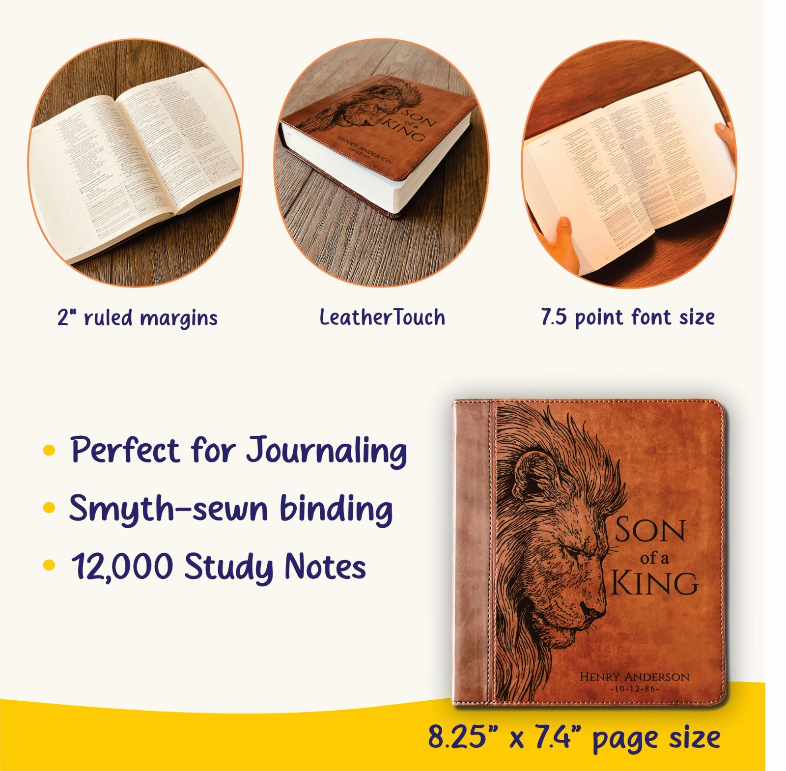 Personalized ESV Journaling Study Bible, Son of a King Design, Name Engraved