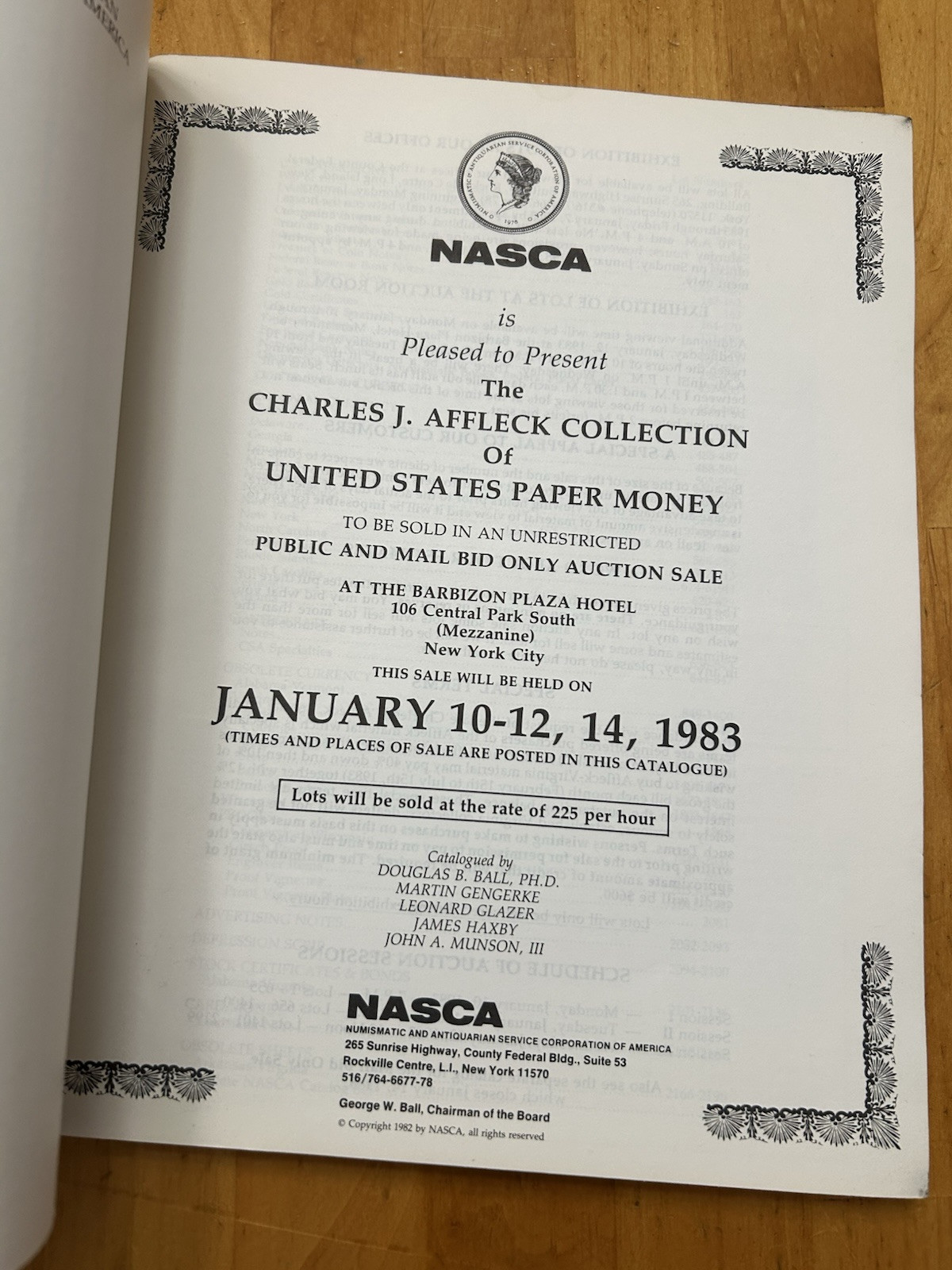 NASCA Auction Catalog Charles Affleck Collection 1983 U.S. Paper Money