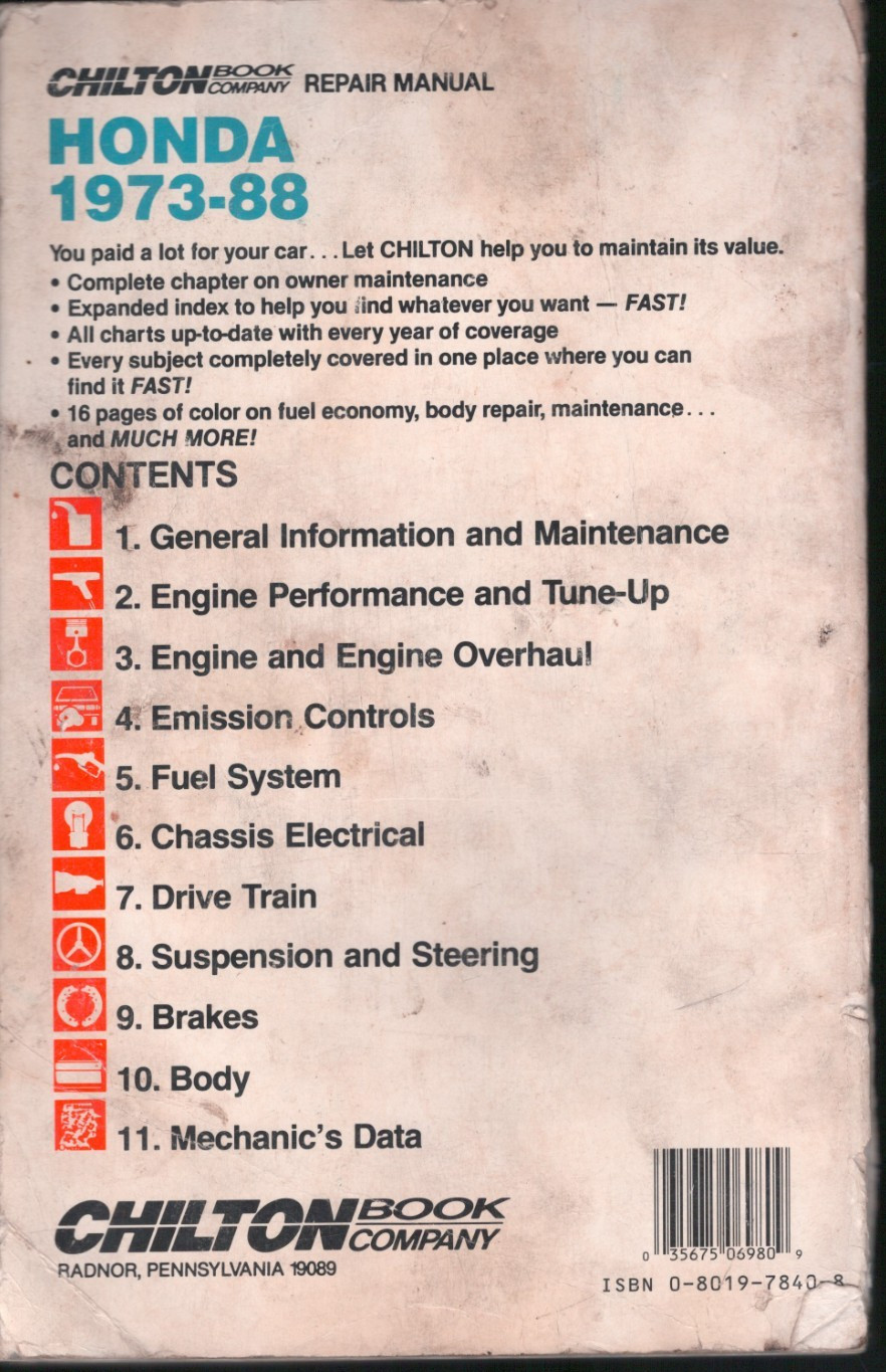 Honda 1973-1988 Repair Manual by Chilton MN1623