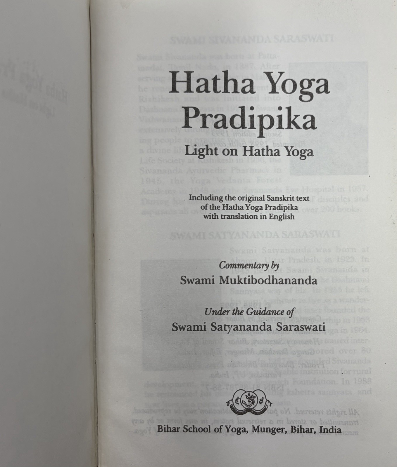 Hatha Yoga Pradipika by Swami Muktibodhananda Book Light On Hatha Yoga Vintage