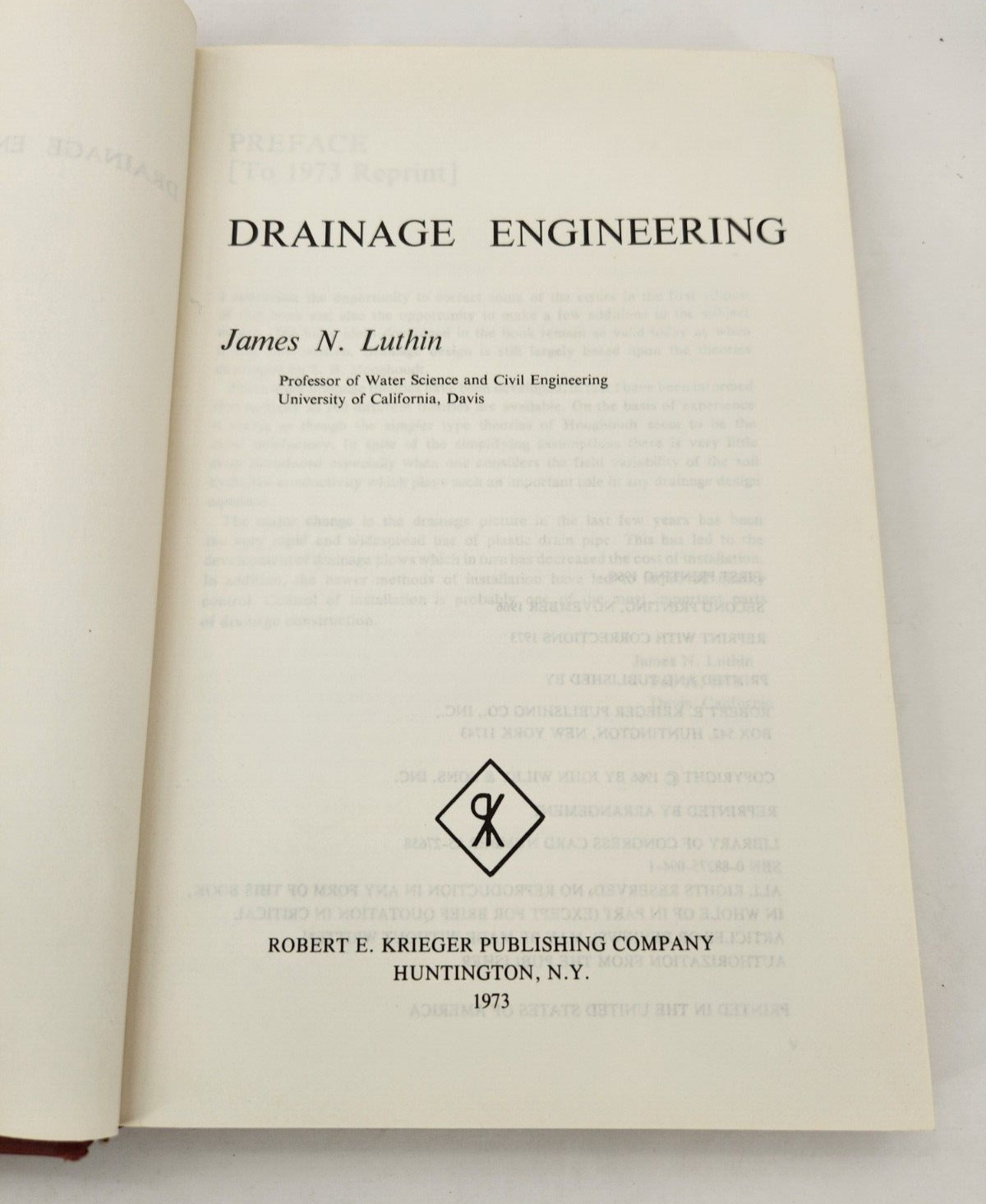 Drainage Engineering, James N. Luthin 1973 hc Agricultural & Civil Engineering