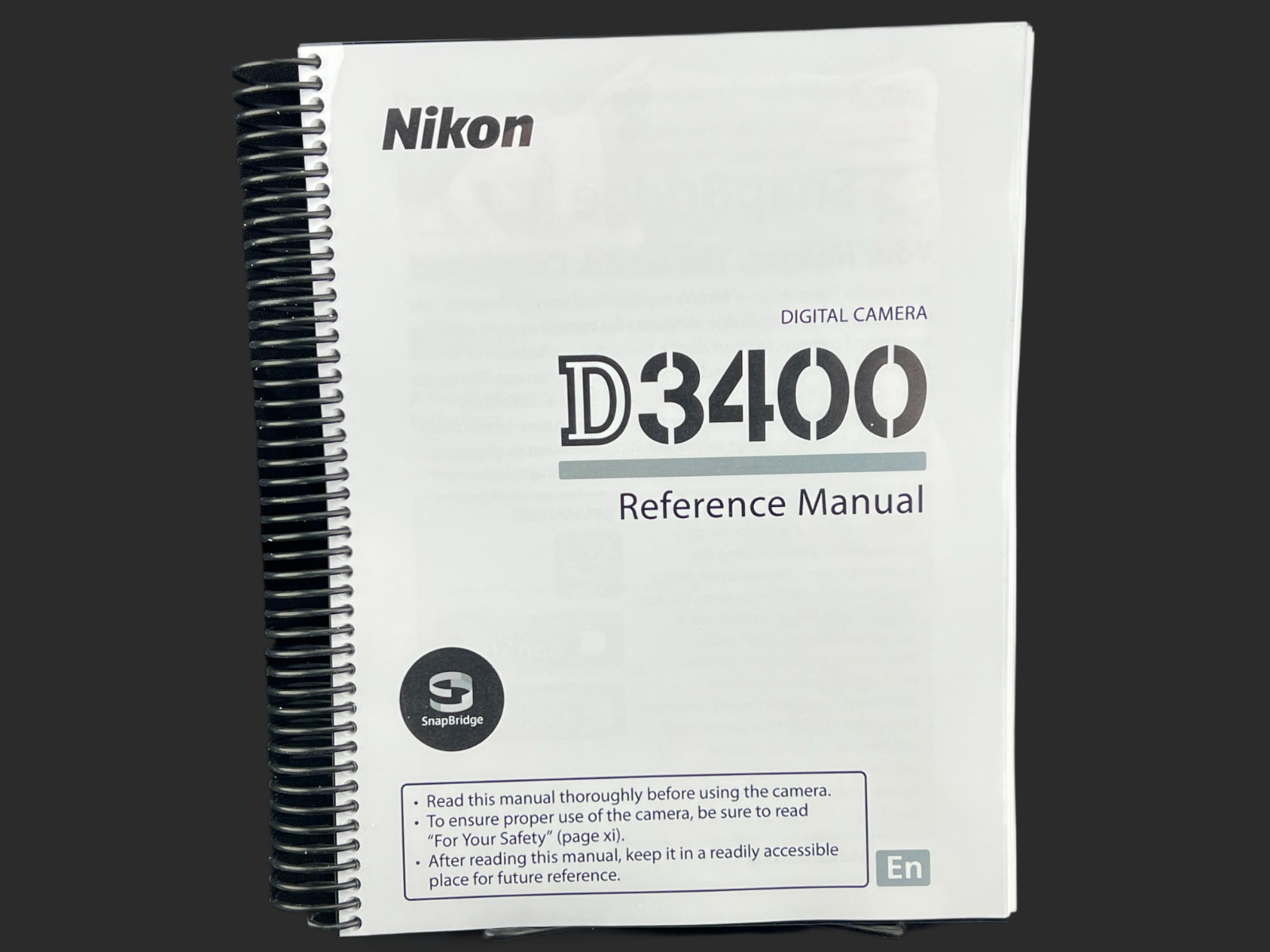 Nikon D3400 COMPLETE Instruction Reference Guide COIL BOUND 356 PAGES!!!