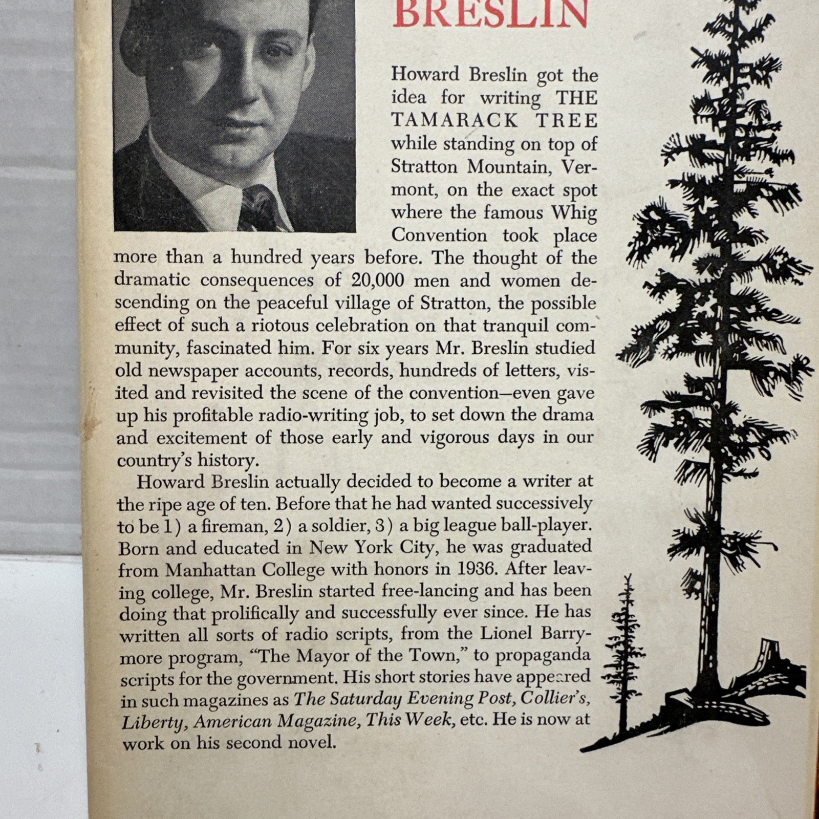 The Tamarack Tree Howard Breslin HC DJ 1947 Book Club Edition Vintage
