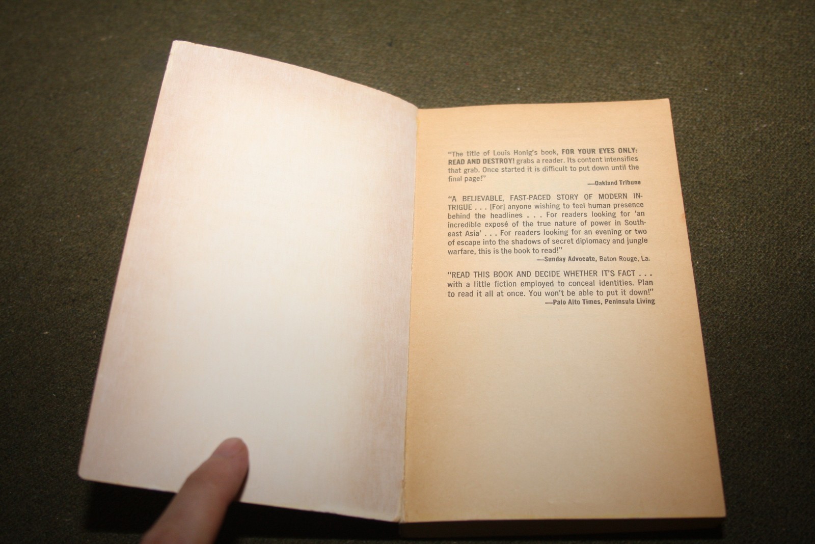 For Your Eyes Only: Read and Destroy by Louis Honig 1973 PB Bantam