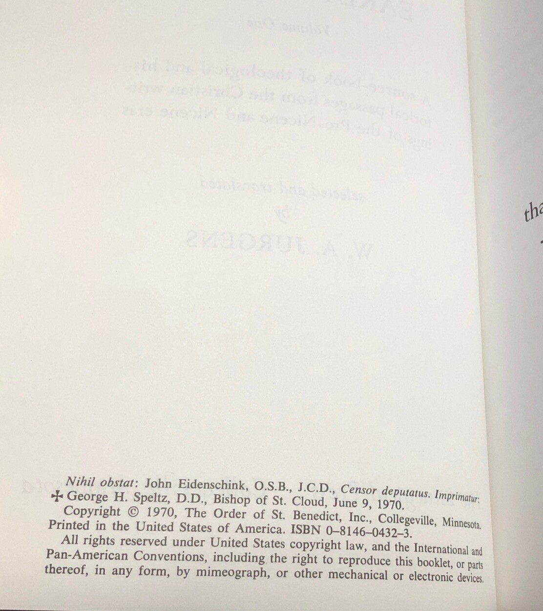 The Faith of the Early Fathers by William A. Jurgens (1979, Trade Paperback)