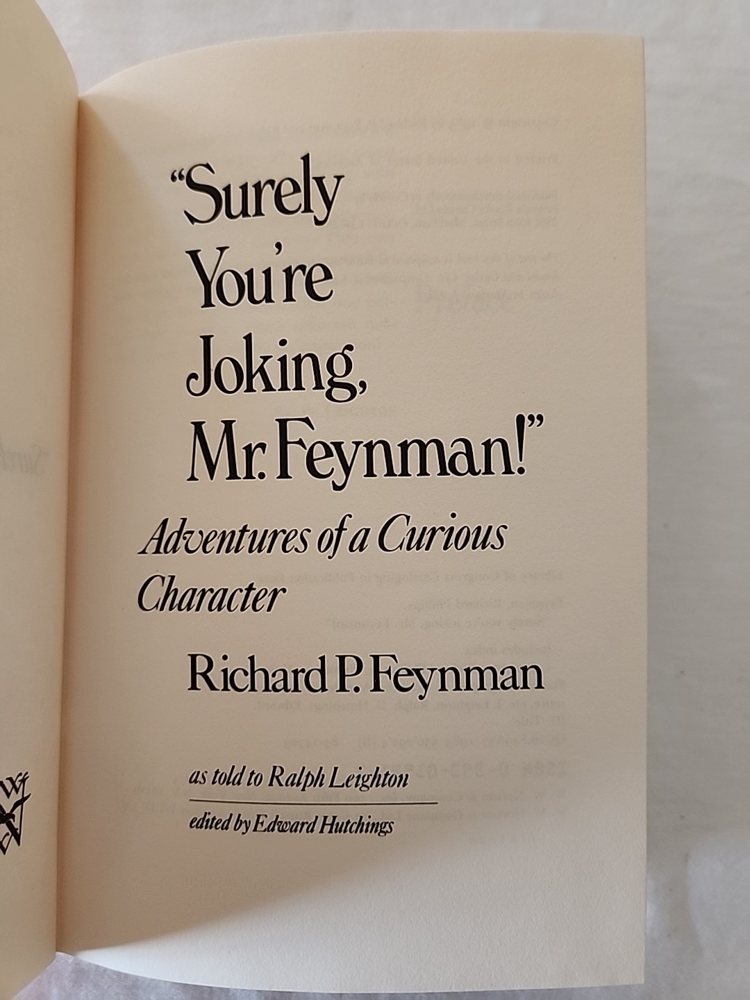 „Surely You’re Joking, Mr. Feynman!“ by Richard P. Feynman 1985 Hardcover w/DJ