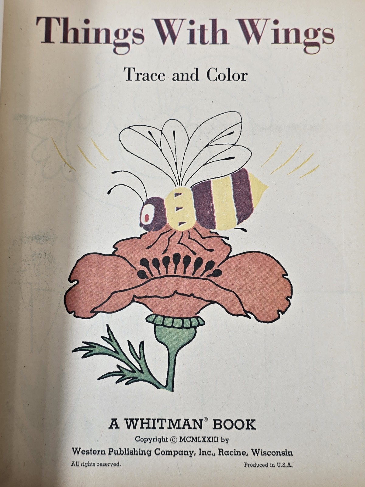 New Vintage THINGS WITH WINGS Activity Book Trace & Color Whitman