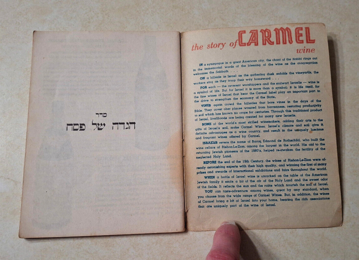Hagaddah For Passover Israel Carmel Wine Catalog Vintage 1950s Judaism Judaica