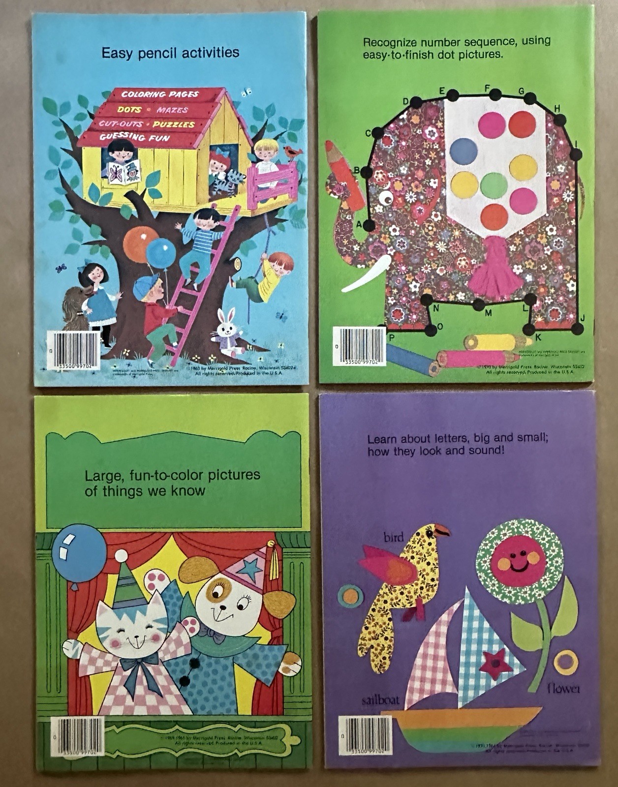 Vintage Merigold Press Coloring & Activity Books Lot of 4 Unused 60s-70s Repros
