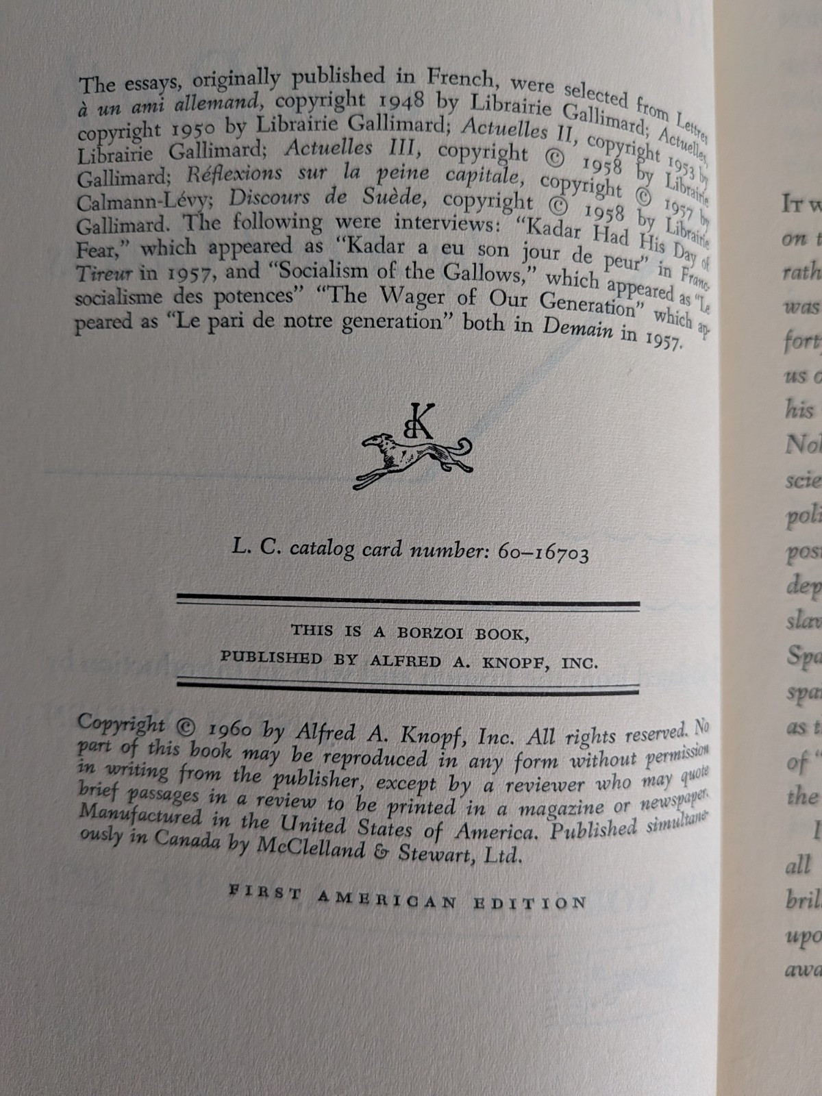 Resistance, Rebellion, and Death by Albert Camus HC/DJ 1961 1st Ed.