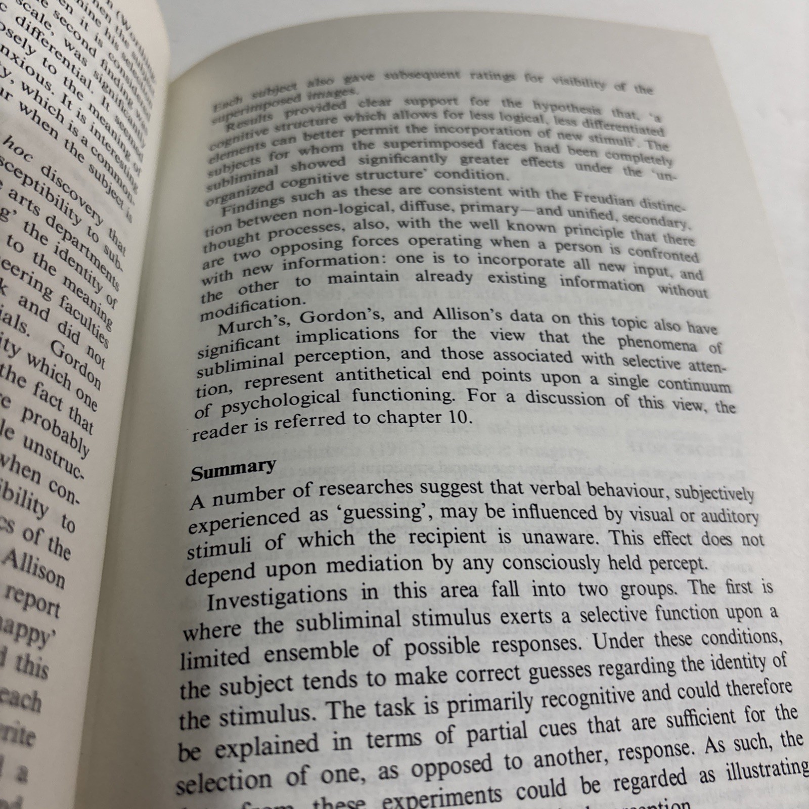 Subliminal Perception: The Nature of a Controversy by N F Dixon 1971 McGraw – Hi