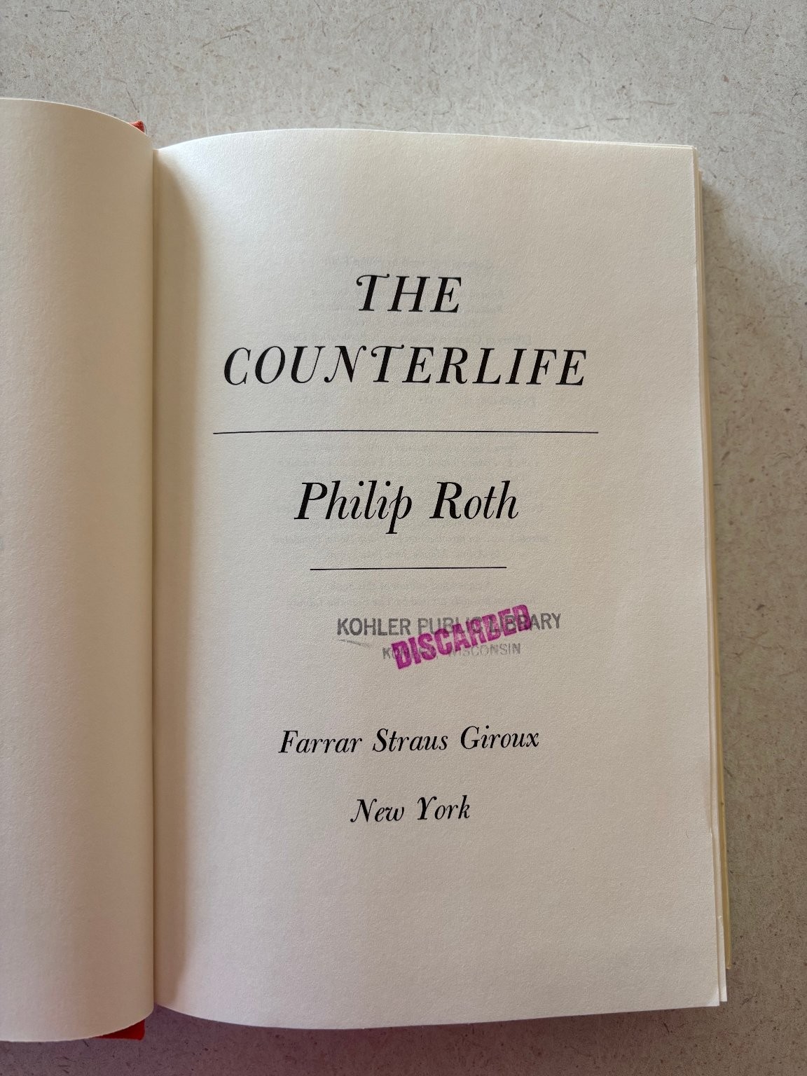 The Counterlife Philip Roth 1986 First Edition Farrar Straus Giroux Novel