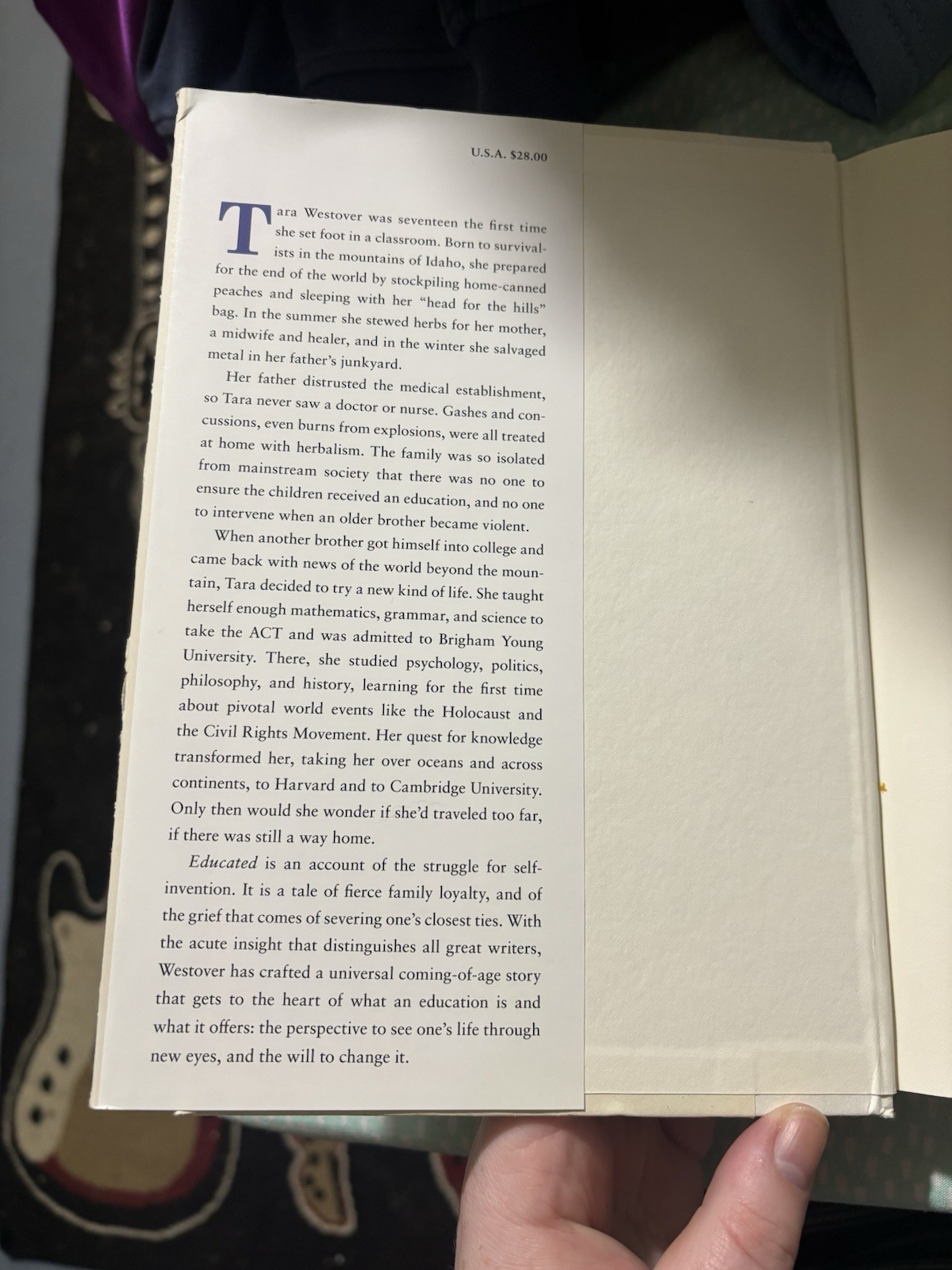 Tara Westover Educated: A Memoir Hardcover 2018 First Edition Dust Jacket