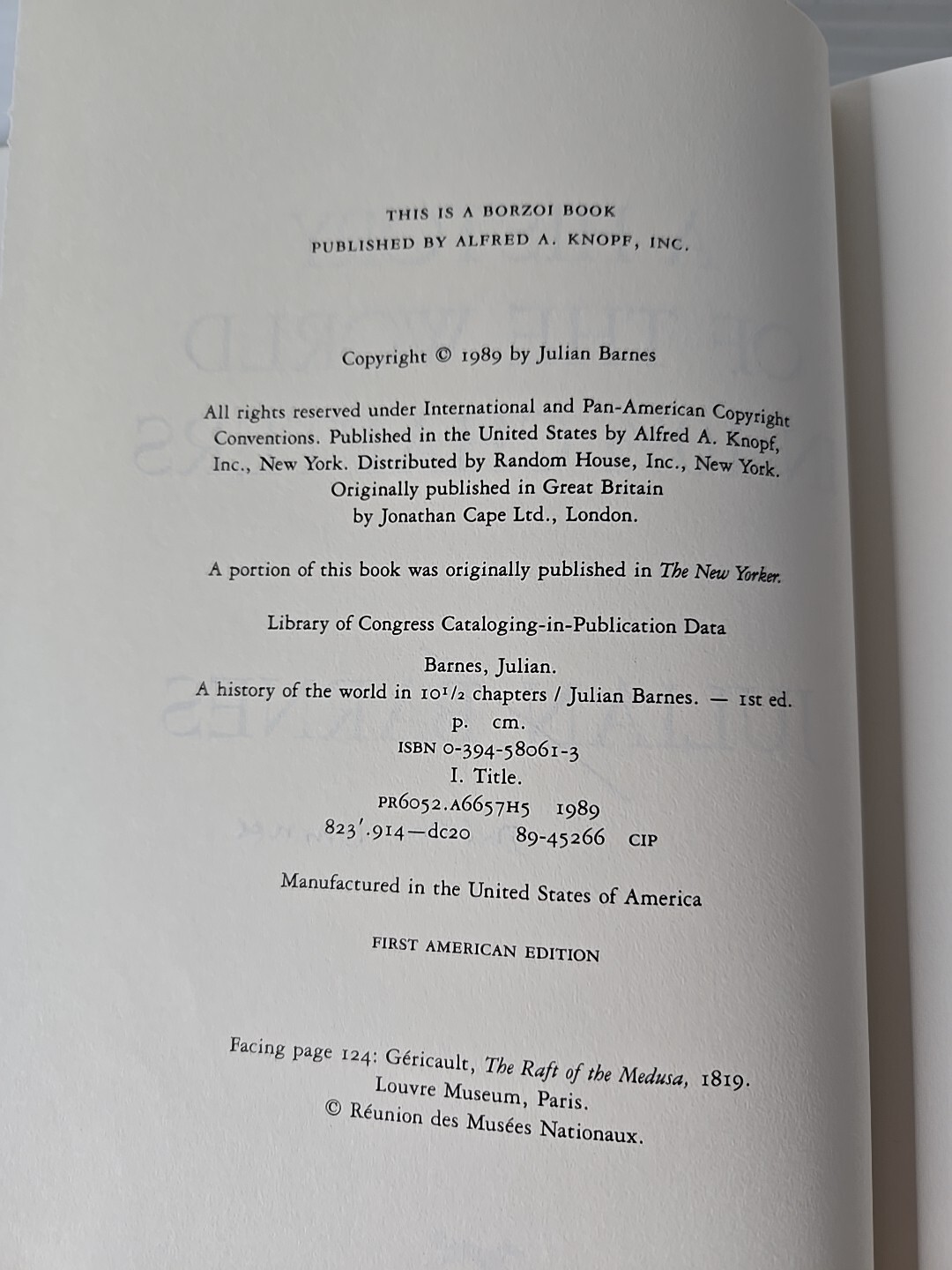 A History Of The World In 10 1/2 Chapters HCDJ Signed By Julian Barnes