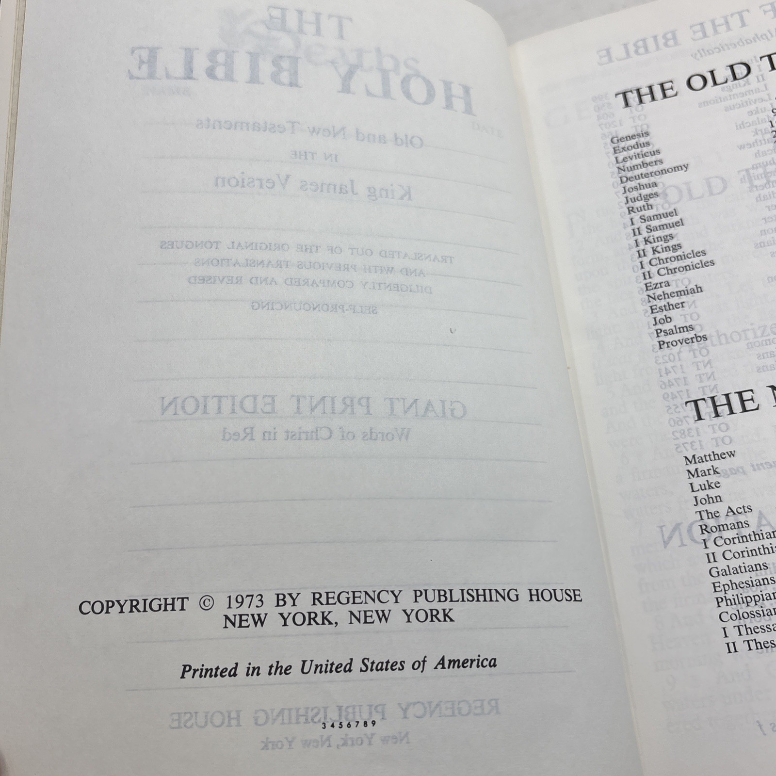 1973 NEW Regency Holy Bible KJV Giant Print Red Letter Edition Black CLEAN