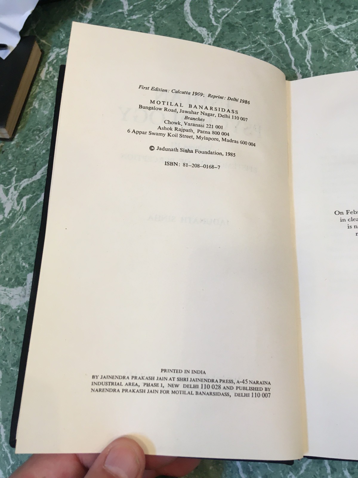 JADUNATH SINHA Indian Psychology III: Epistomology of Perception HB 1986