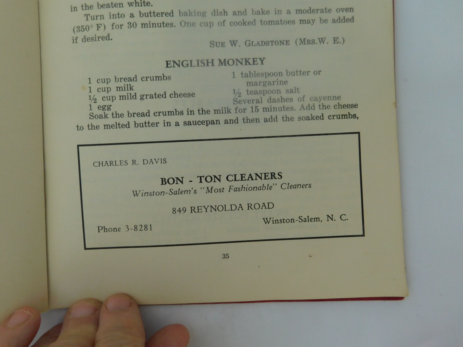 What’s Cookin‘? 1948 1st ED. Winston-Salem Woman’s Club Cookbook