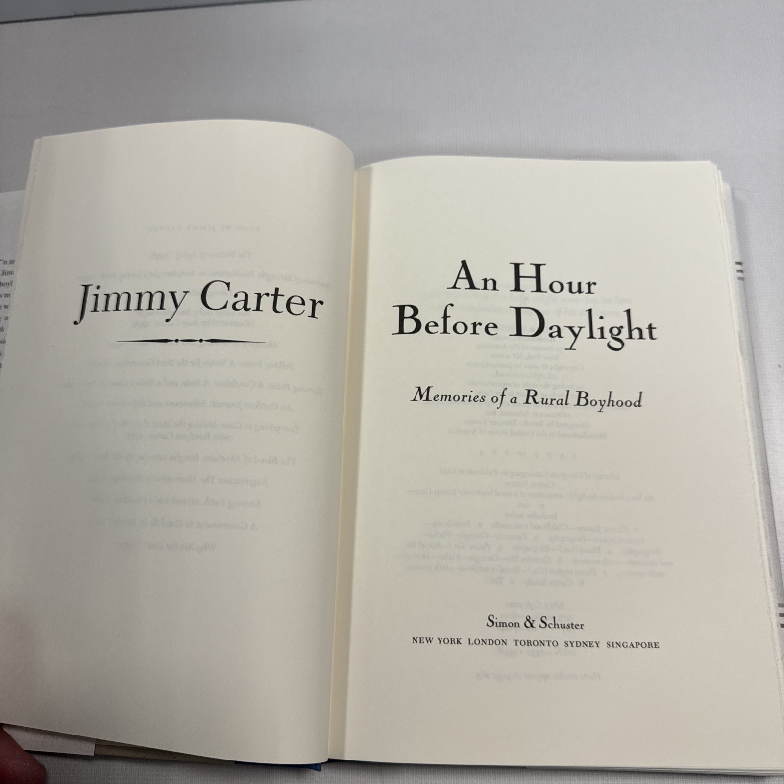 An Hour Before Daylight by Jimmy Carter SIGNED Hardcover book