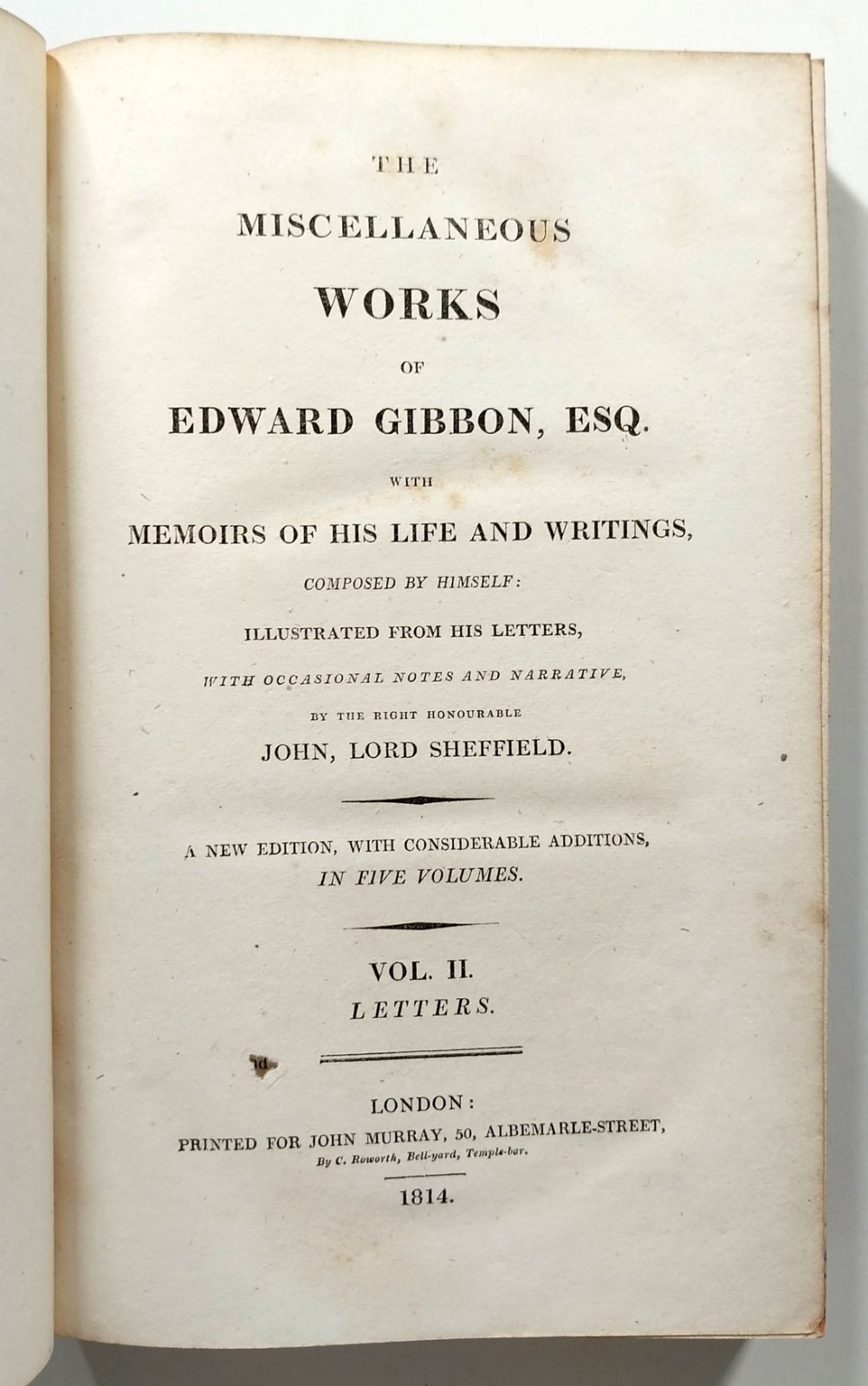 The Miscellaneous Works Of Edward Gibbon 2nd Edition 5 Volume Set 1814 Leather