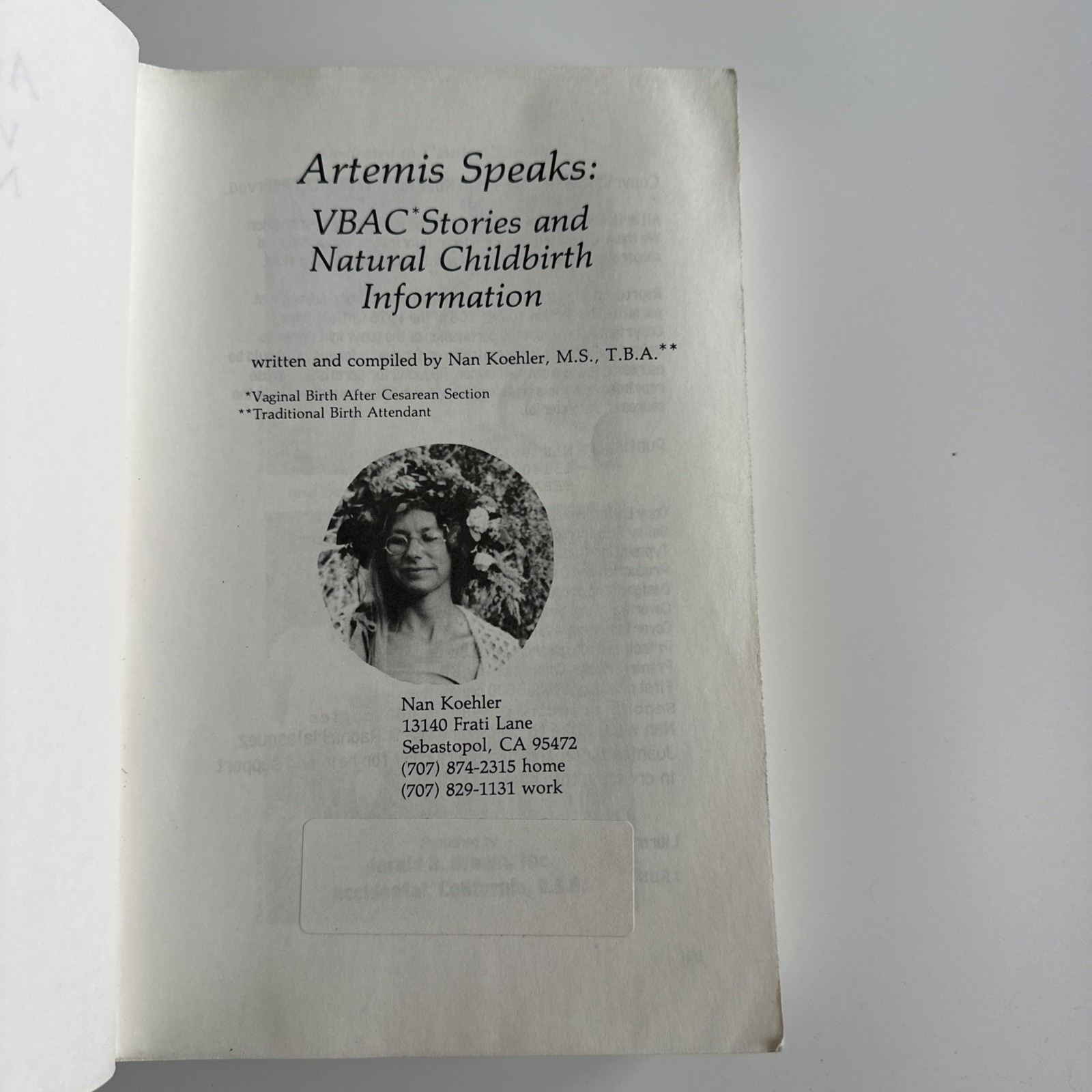 Artemis Speaks , softcover vintage 1985 fabulous VBAC stories & birthing info