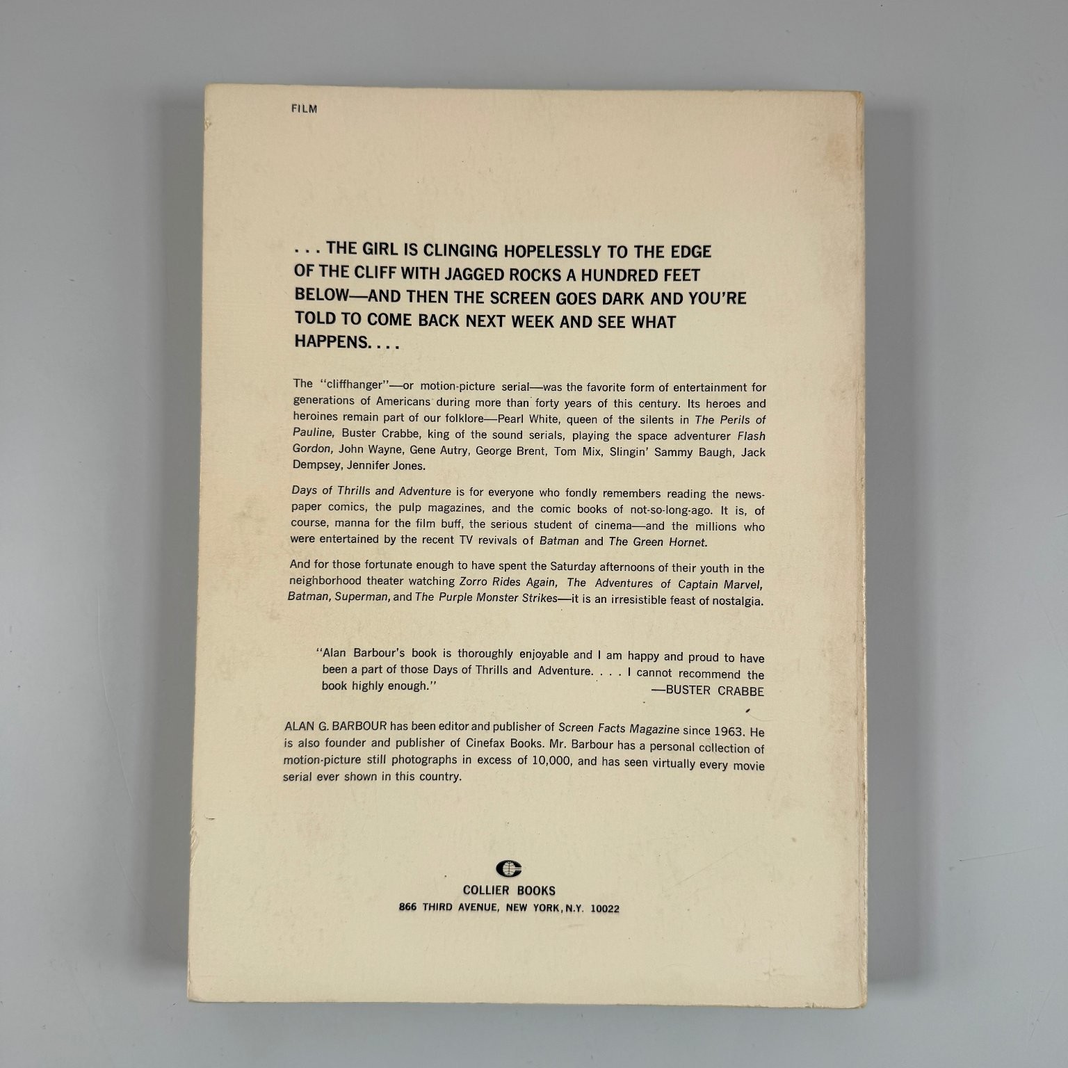 Days of Thrills and Adventure Barbour 1970 First Collier Books Edition Movie